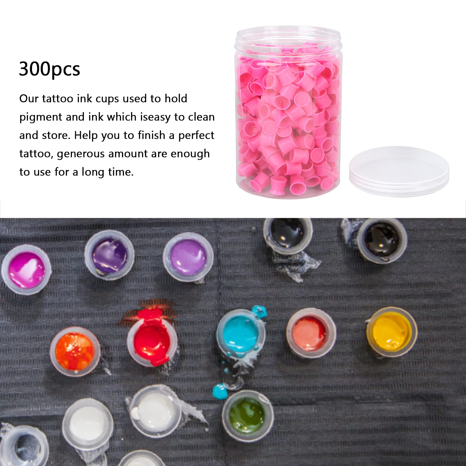 300pcs Clear Silicone Tattoo Ink Cups - Safe, Disposable Pigment Containers for Professional Tattoo Artists & Cosmetic Use | Perfect for Tattoo Studios, PMU & Beauty Salons
