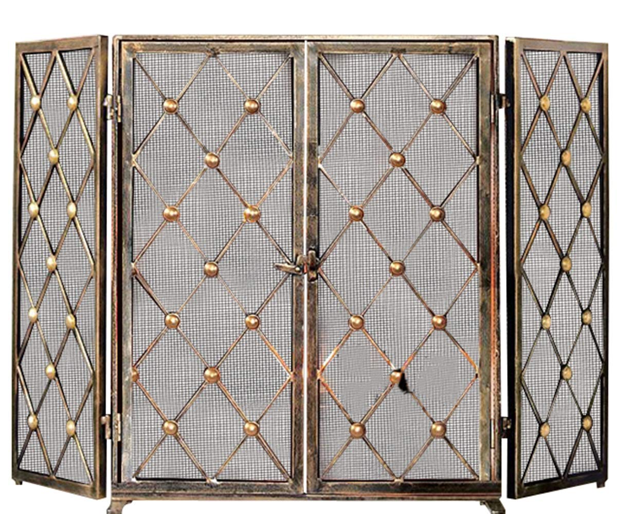 Extendable 3-Panel Baby Safety Fireplace Guard with Door - Heavy Duty Mesh Screen for Indoor & Outdoor Use - 52