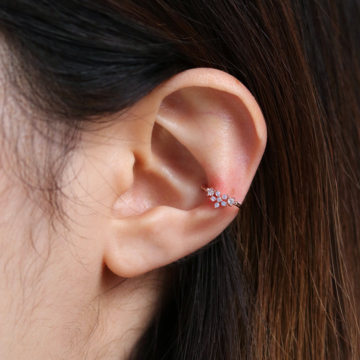 Moonstone Flower Ear Cuff - Boho Chic Non-Pierced Ear Cuff Jewelry for Women, Perfect for Weddings, Parties & Festival Outfits