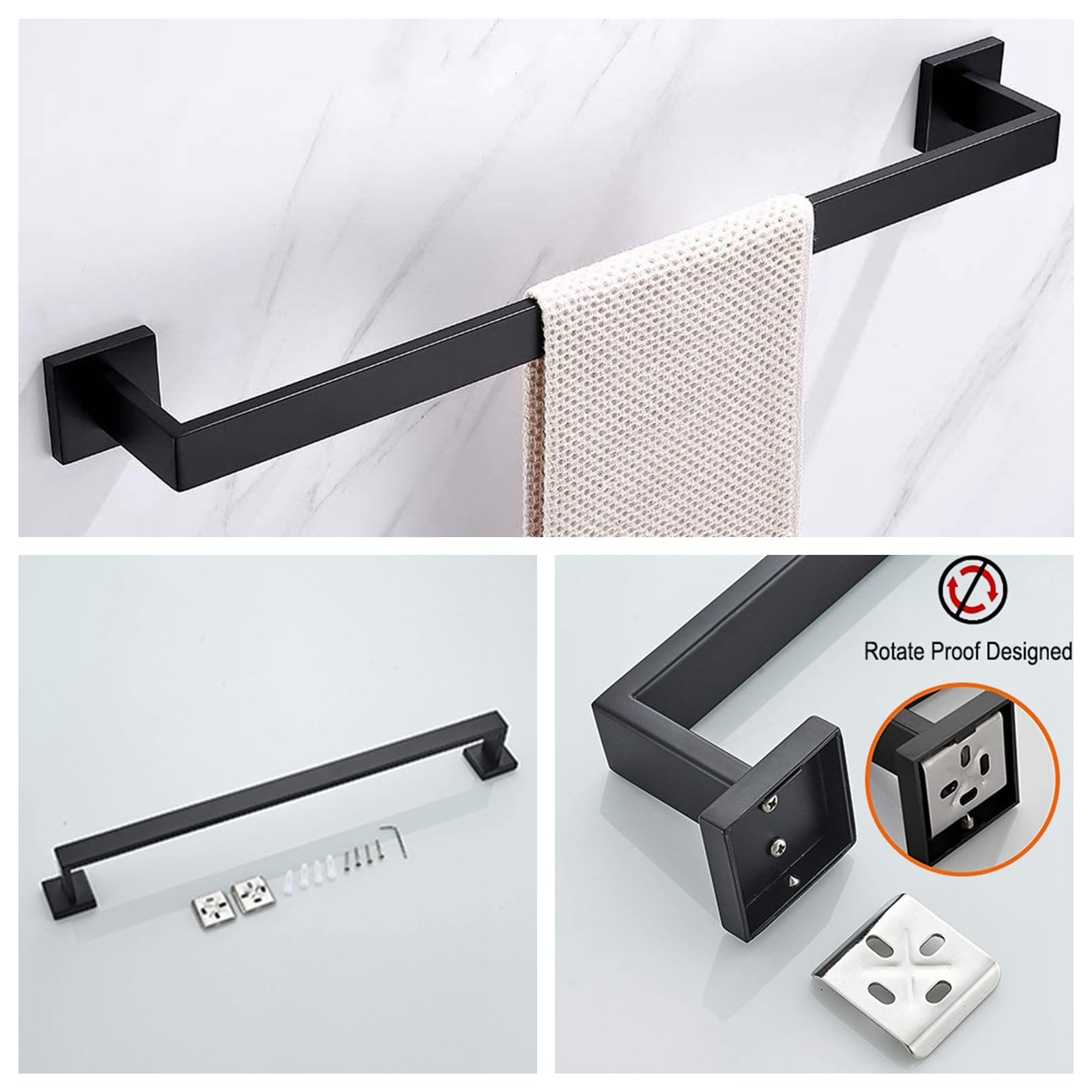 10-Piece Matte Black Bathroom Hardware Set - SUS304 Stainless Steel Towel Bar, Holder, Toilet Paper Stand & Hooks (23.6 Inch) - Modern Waterproof Bathroom Accessories for Home, Hotel & Spa Decor