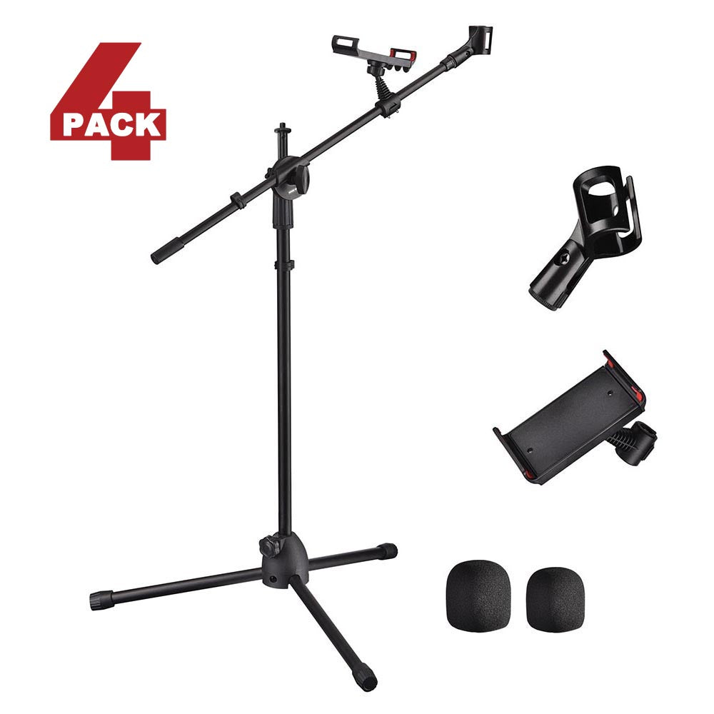 Professional Mic Stand Boom Arm with Clip & Phone Holder - Adjustable Height 2.8ft to 5.11ft - Perfect for Podcasting, Streaming, Gaming & Home Studio Recording
