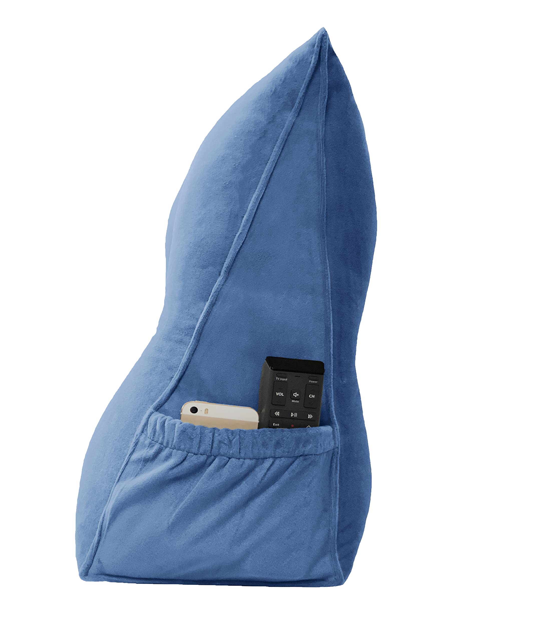 Large Triangular Reading Bed Rest Pillow with Removable Cover & Side Pockets - Steel Blue Wedge Cushion for Back Support (59x8x20in) | Perfect for Reading, Watching TV, or Lounging in Bed