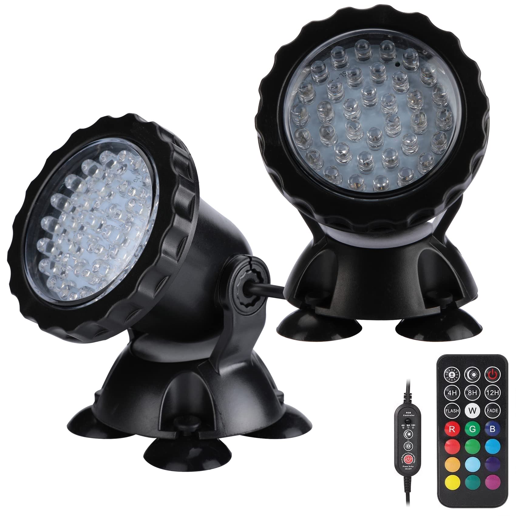 36 LED Color Changing Submersible Pond Light with Remote & Timer - Underwater Fountain Spotlight for Garden, Pool & Landscape Lighting