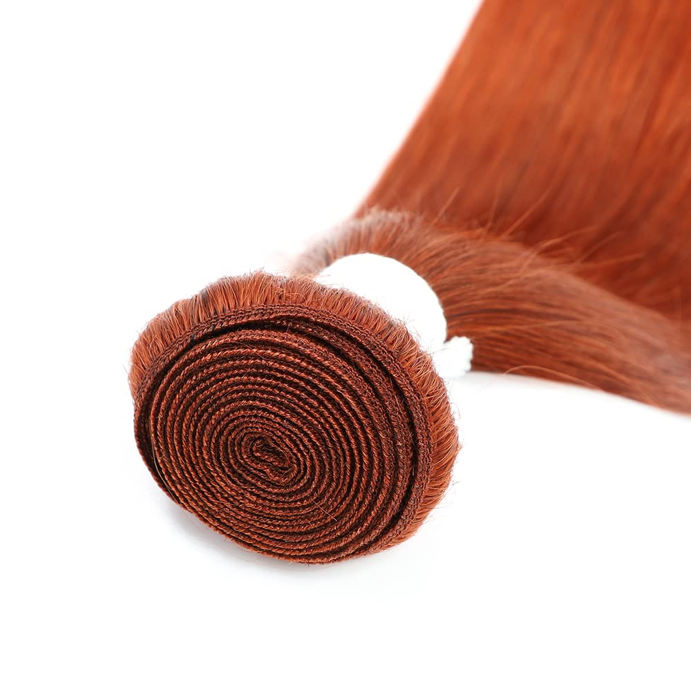 REMY Hair Brazilian 100% Human Hair Bundles - Burnt Orange Straight Hair Extensions 10 Inch (Color #350) for Black Women - Perfect for Daily Styling, Weaves & Protective Hairstyles