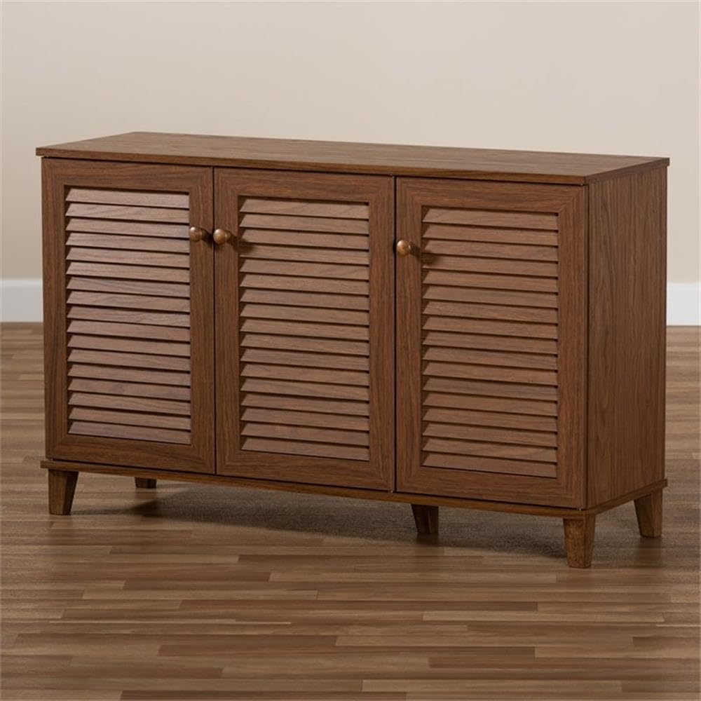 Baxton Studio Coolidge Modern 8-Shelf Wooden Shoe Storage Cabinet - Walnut Finish, Contemporary Shoe Organizer for Entryway, Bedroom & Closet Organization