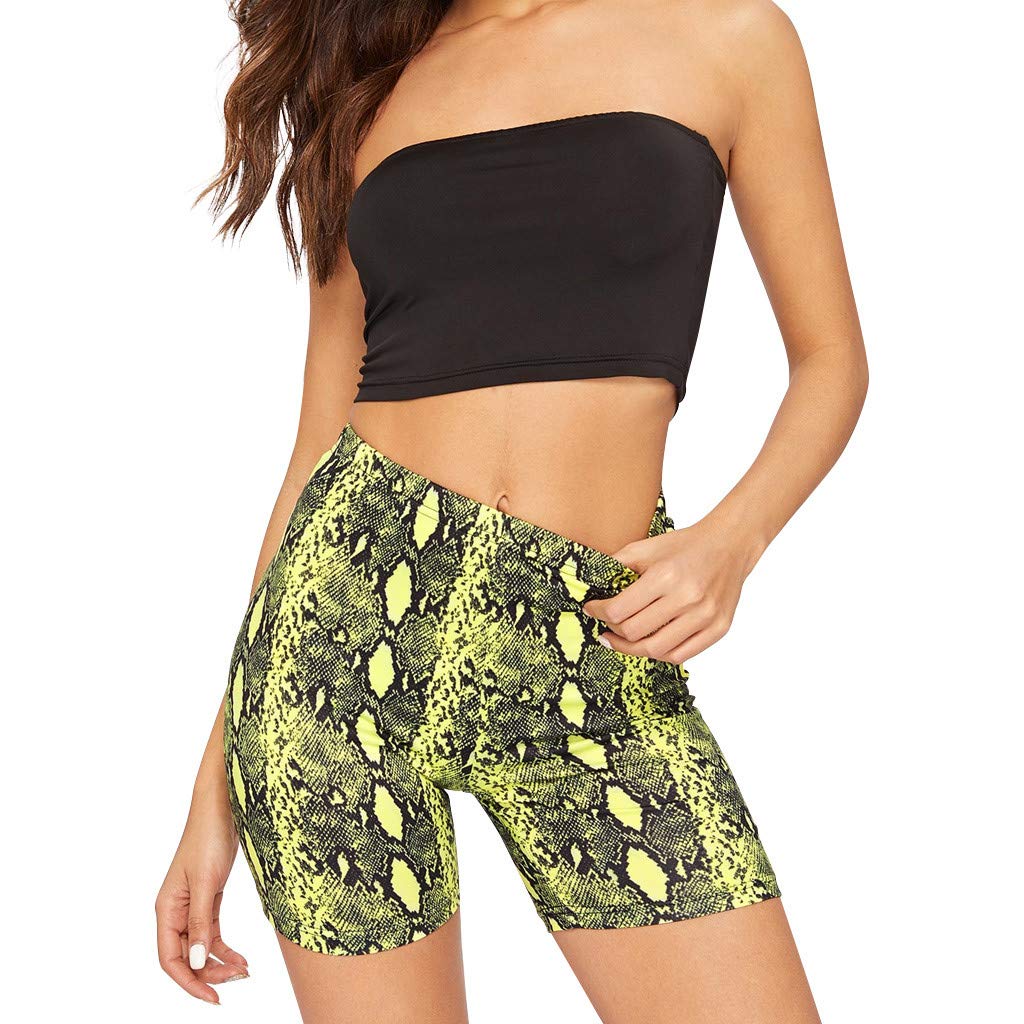 Women's Snakeskin Print Sports Leggings - High Waisted Cycling Shorts for Running, Yoga & Gym Workouts - Breathable Summer Fashion Pants for Casual Wear & Outdoor Activities