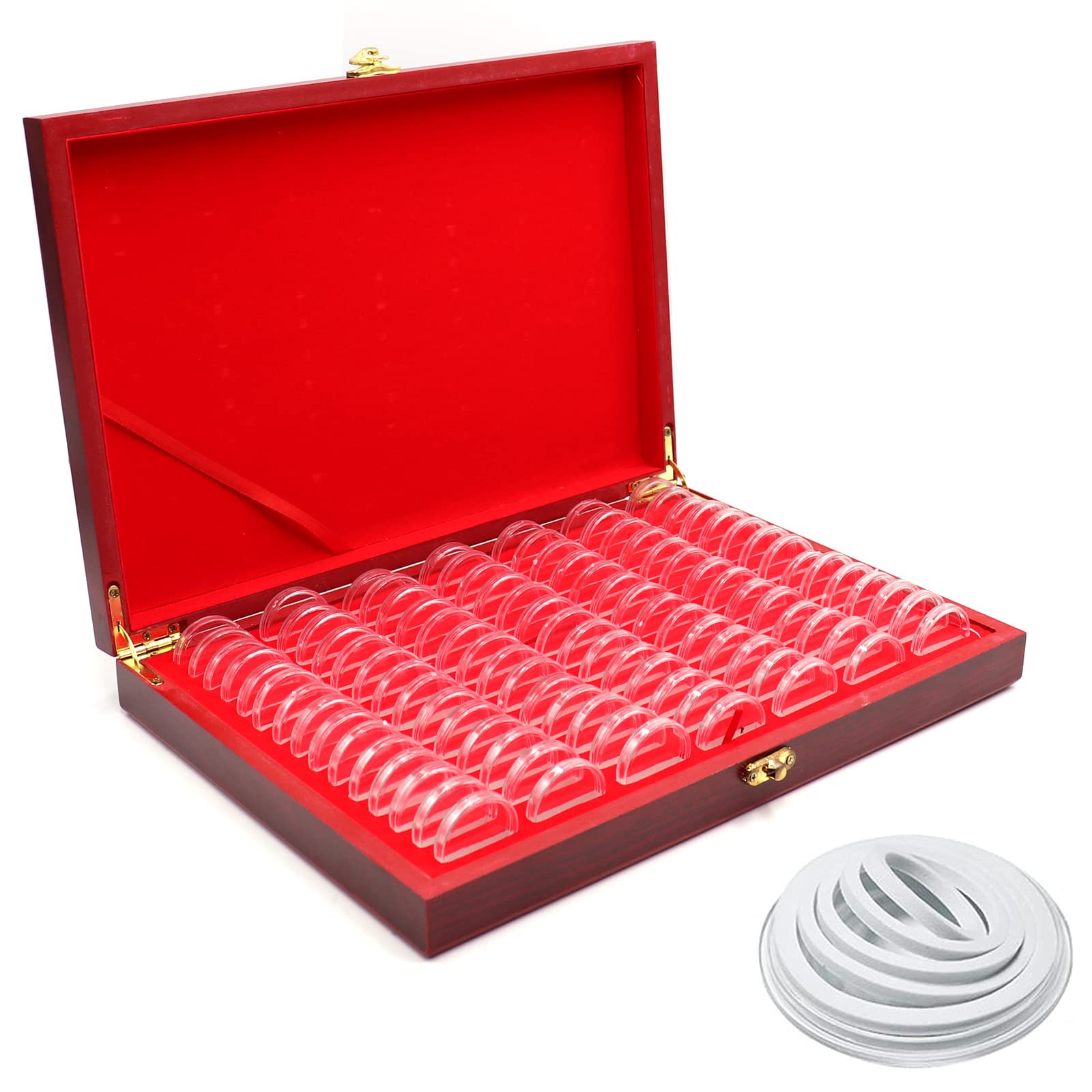 100-Piece 30mm Wooden Coin Capsule Holder Case - Lockable Coin Collection & Display Storage Box for 25mm/27mm/30mm Commemorative Coins - Perfect for Collectors, Numismatists & Coin Enthusiasts (Home Display, Safe Storage, Gift Packaging)