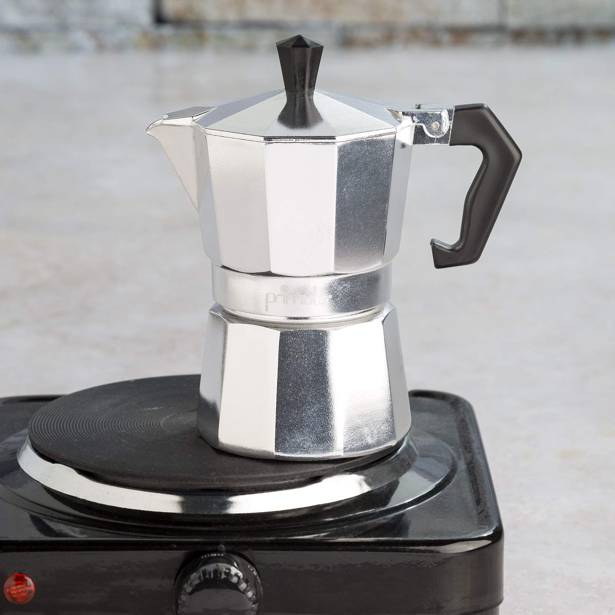 Primaria Classic Stovetop Espresso Maker - 3 Cup Italian Moka Pot for Authentic Cuban & Italian Coffee - Stainless Steel Stove Top Coffee Brewer for Home & Office Use
