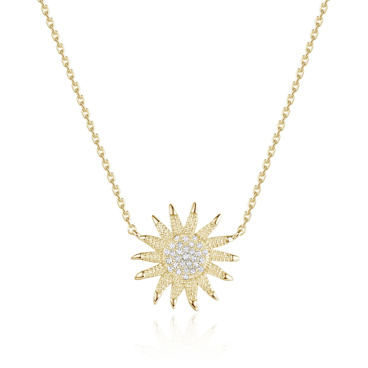 14K Yellow Gold Sunflower Pendant Necklace with Diamond Accents - Perfect for Gifts, Weddings & Everyday Elegance