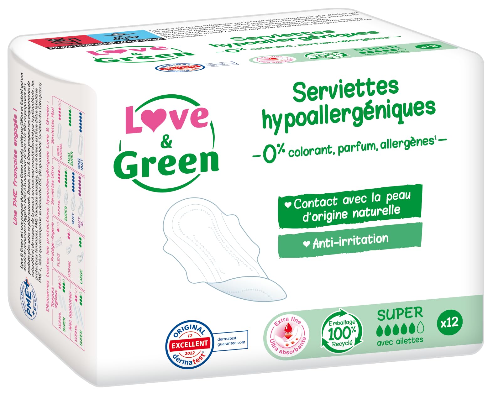Love & Green Organic Cotton Panty Liners, 12 Count - Fragrance-Free, Hypoallergenic, Plastic-Free, Unscented for Sensitive Skin | Daily Freshness & Comfort, Ideal for Travel & Active Lifestyle