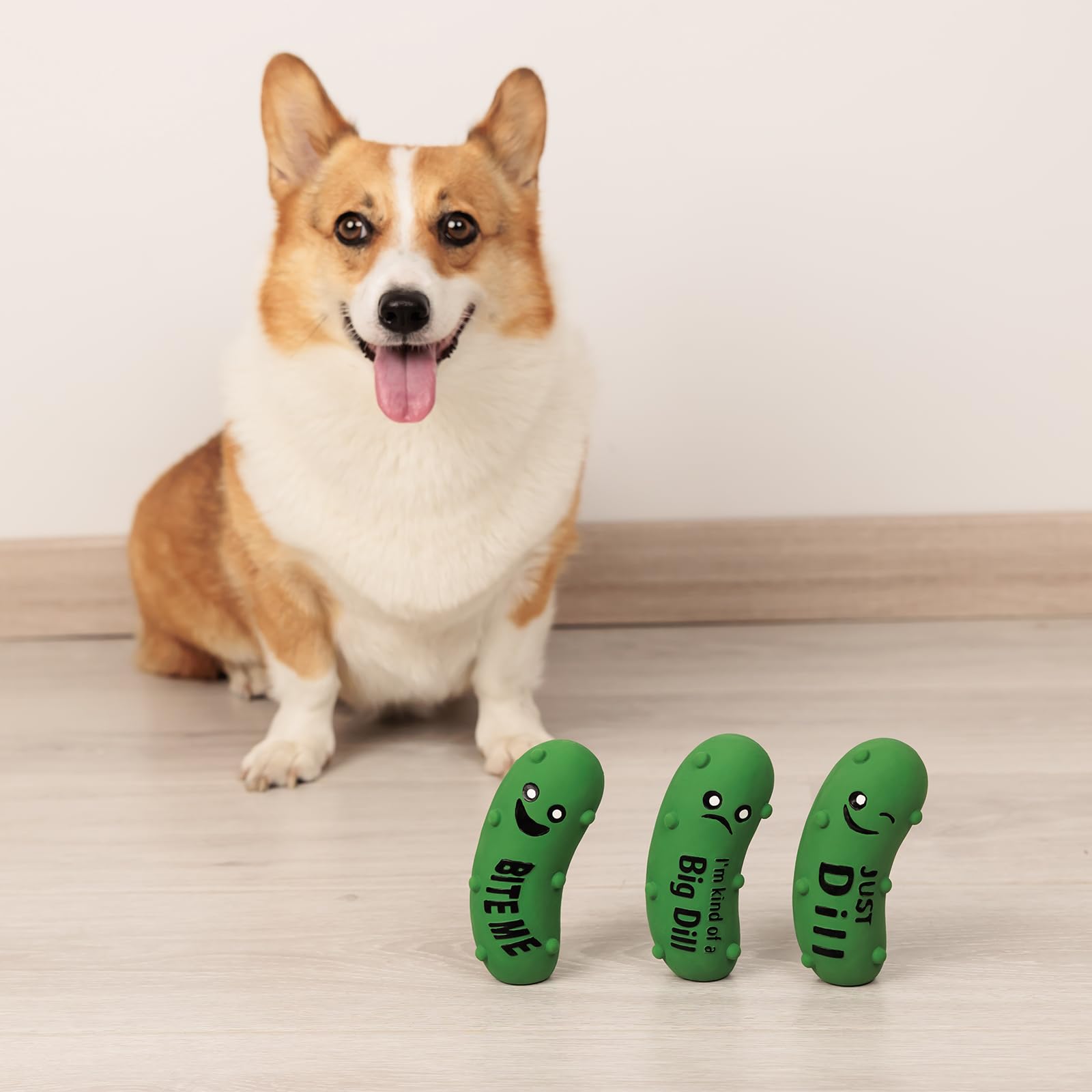 **Durable Squeaky Dog Toys for Medium Dogs - Soft Latex Chew Ball with Funny Crunchy Pickle Design - Perfect for Playtime, Training & Interactive Fun**