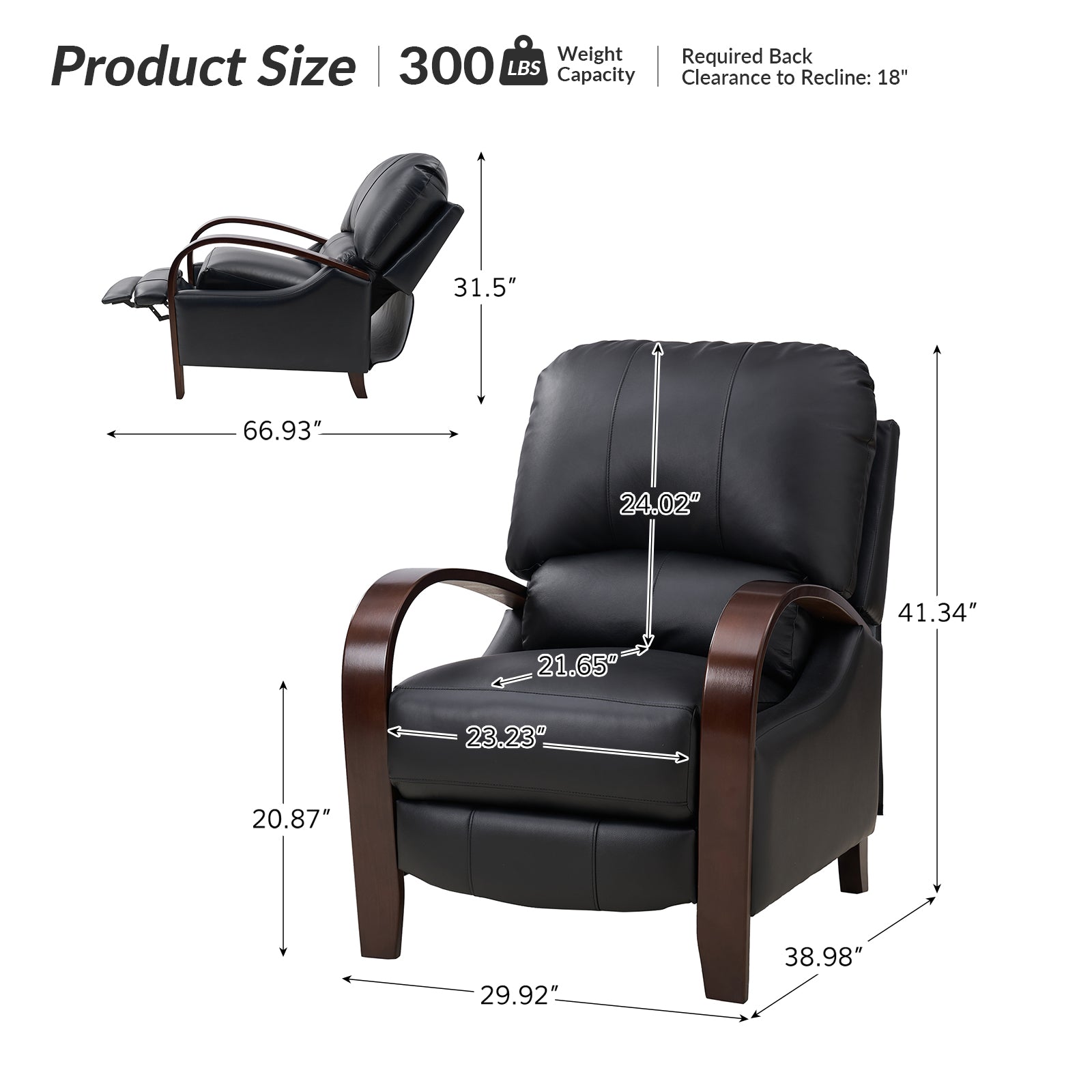 Melissa Genuine Leather Manual Recliner Chair - Handcrafted Full Grain Leather Living Room Recliner with Smooth Manual Mechanism, Perfect for Home Theater, Gaming, and Relaxation