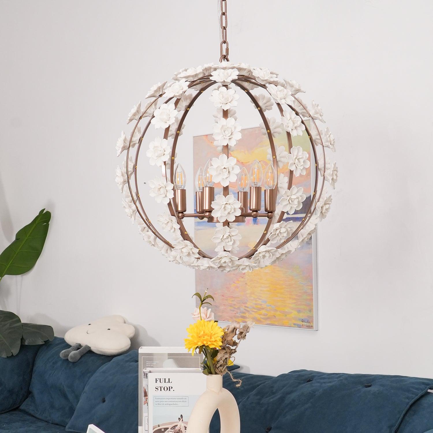 Bianca Floral Orb Chandelier - Elegant Crystal Ceiling Light Fixture for Dining Room, Bedroom & Living Room Decor | Modern Floral Design Lighting for Home & Wedding