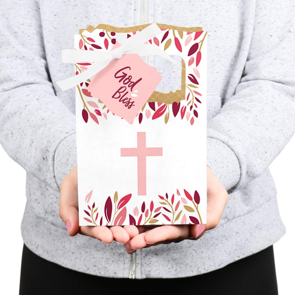 Elegant Pink Cross Party Favors - Set of 12 Religious Gift Boxes for Girls Baptism, First Communion & Christian Celebrations