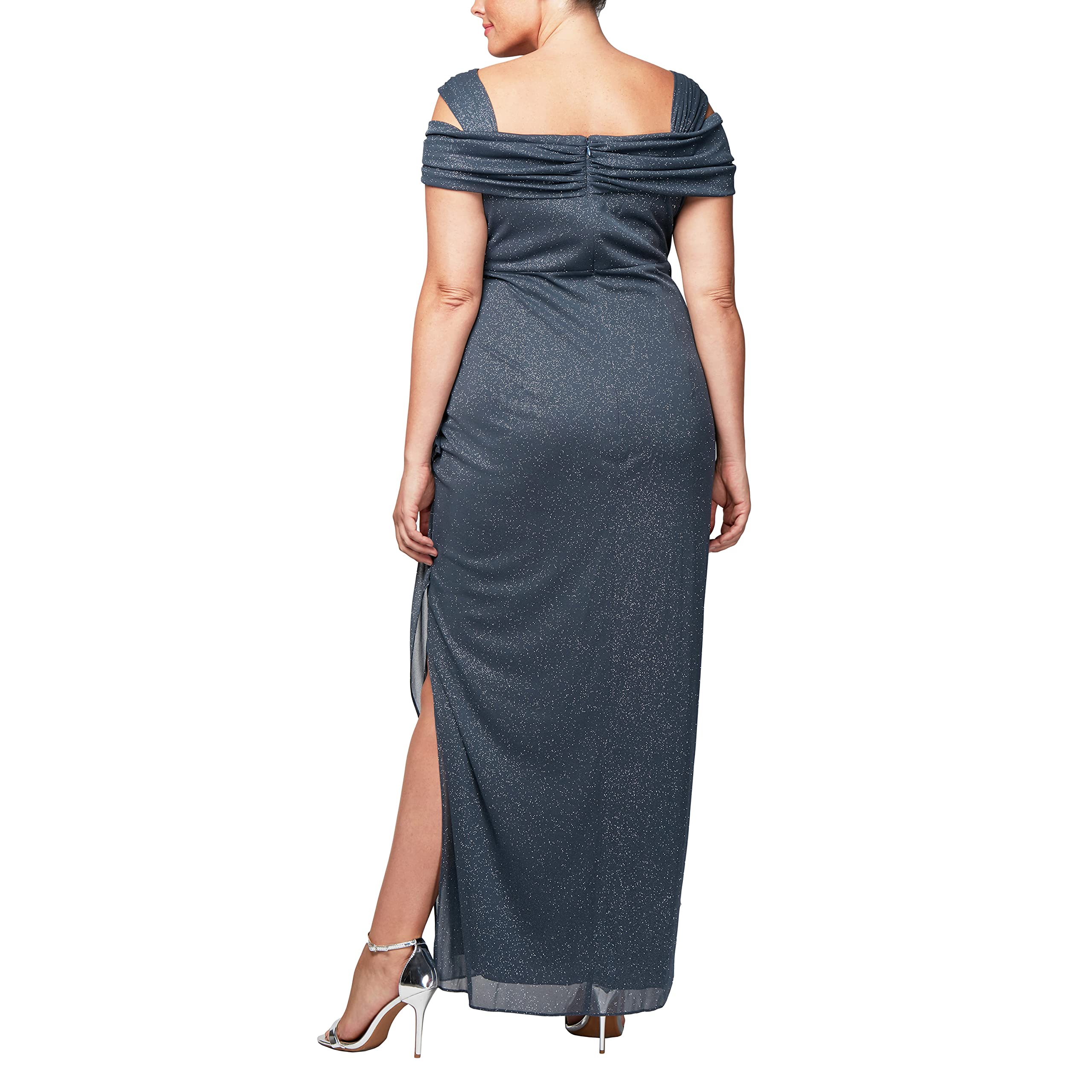 Alex Evenings Women's Plus Size Cold Shoulder Mother of The Bride Dress with Ruched Skirt - Elegant Formal Gown for Wedding Guest, Evening Party & Special Occasions