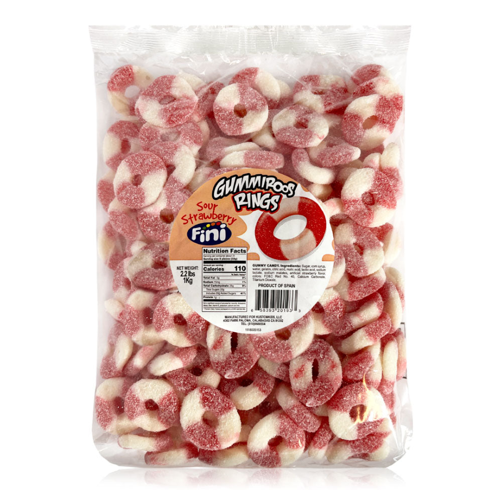 Kustomkids Sour Strawberry Rings Candy - 2.2lb Bulk Bag - Sweet & Tangy Treats for Kids, Parties, Movie Nights & Snacking