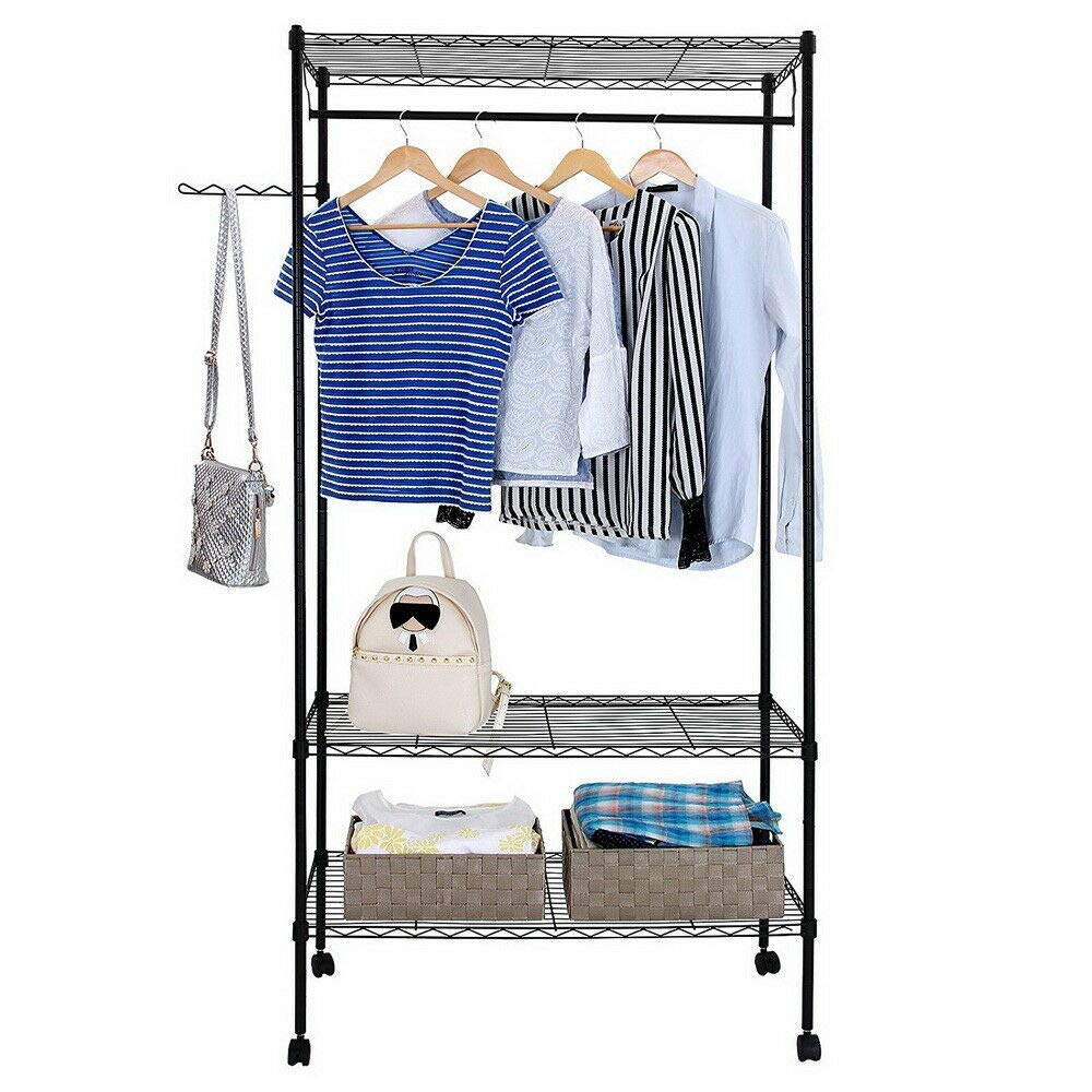 3-Tier Metal Closet Organizer & Garment Rack - Portable Clothes Hanger Shelf for Bedroom, Closet & Dorm Storage - Heavy Duty Space Saving Home Organization Solution