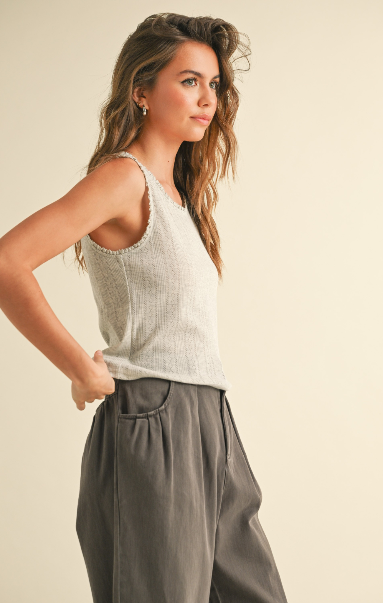 Halle Pointelle Tank Top for Women - Breathable Knit Summer Sleeveless Shirt - Casual Wear, Layering & Beach Outfits
