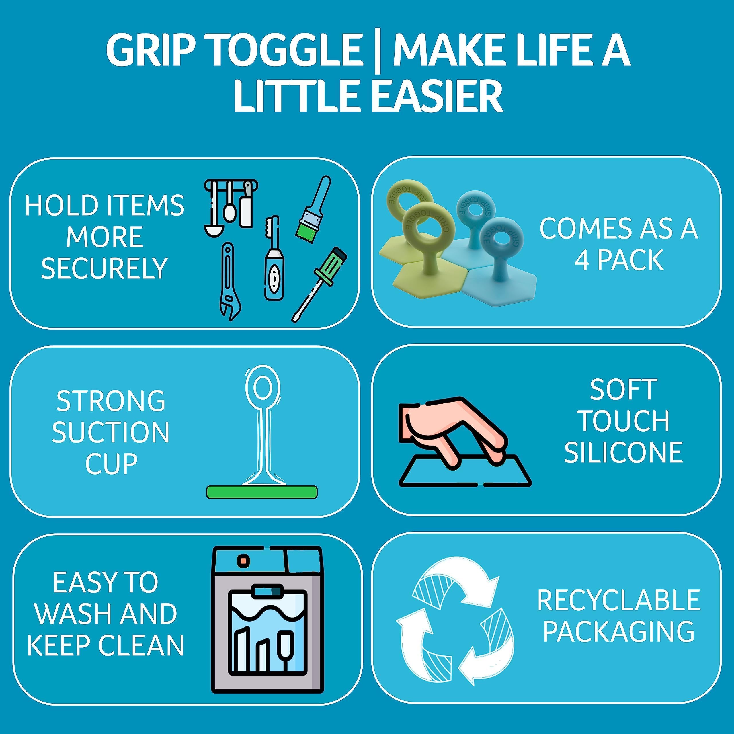 Silicone Grip Toggle - Adaptive Aid for Limited Hand Mobility, Door & Laptop Opener (4-Pack, 2 Sizes) - Ideal for Arthritis, Stroke Recovery & Disabled Adults - Home & Office Accessibility Tool
