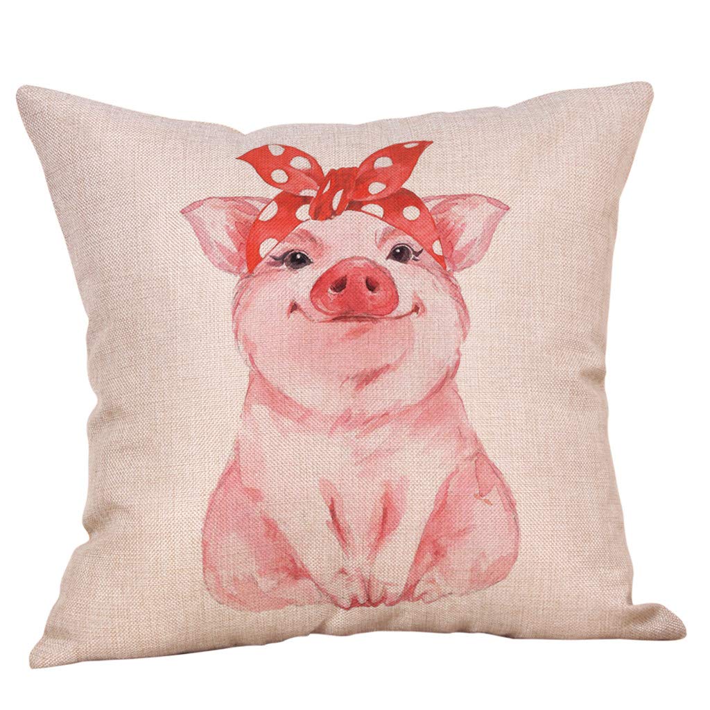 Supernatural Animal Print Pillow Cover - Cotton Linen Waist Pig Design Cushion Case for Car, Sofa & Home Decor | Cute Canvas Throw Pillow (Size A) - Perfect for Living Room, Bedroom & Car Interior Styling