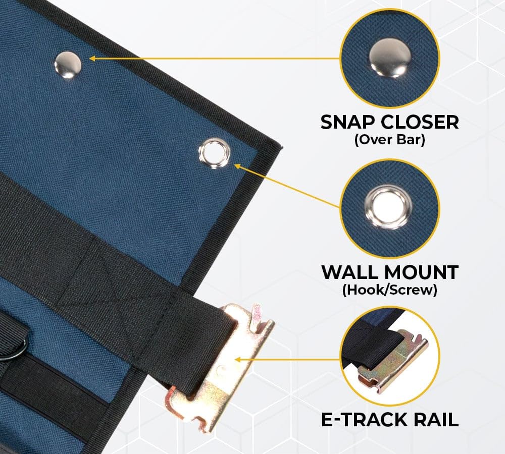 Mytee Products 2 Pack E-Track Hanging Tool Organizer - Heavy Duty Enclosed Trailer Wall Mount Storage with Multiple Pockets - Durable E-Track Accessories for Trailers, Workshops & Garages - Perfect for Tools, Wrenches, Screwdrivers & Equipment Organization