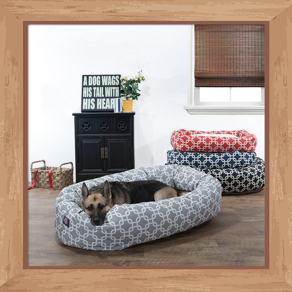 Majestic Pet 52 Inch Large Round Sherpa Calming Dog Bed - Washable, Ultra Soft & Cozy Donut Design with Head Support Spine - Fluffy Orthopedic Pet Bed for Medium to Large Dogs (52x35x11 Inches, Red) - Perfect for Living Room, Bedroom or Crate Comfort