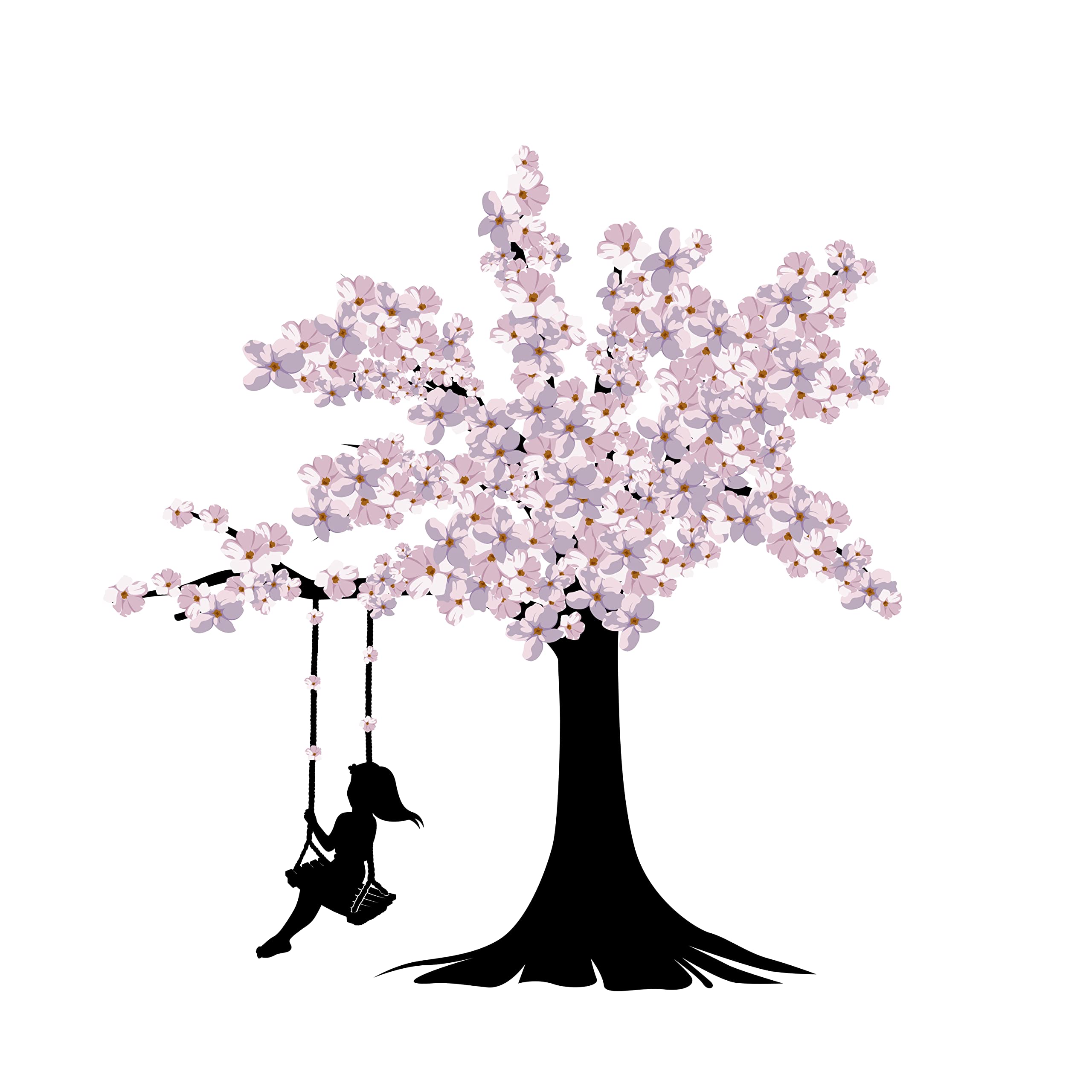 Blooming Cherry Blossom Tree Wall Decal - Removable Vinyl Sticker for Home Decor in Nursery, Bedroom & Living Room - 27