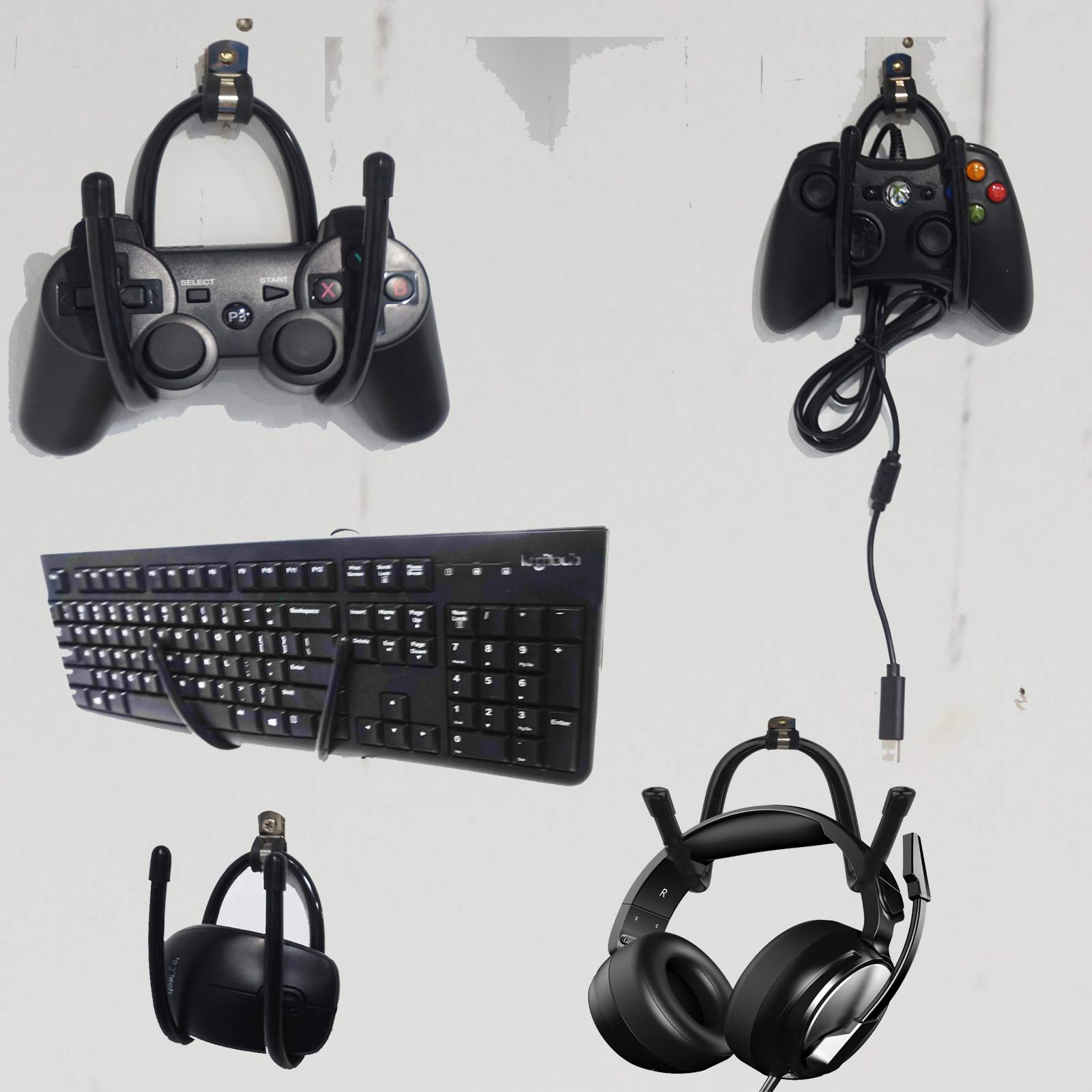 Mini Flexible Wall Mount Holder Rack Organizer for Game Controller - 4 Pack (No Controller Included) with Screw Cover - Perfect for PlayStation, Xbox & Nintendo Switch Controllers - Space-Saving Gaming Accessory for Bedroom, Game Room & Office Organization