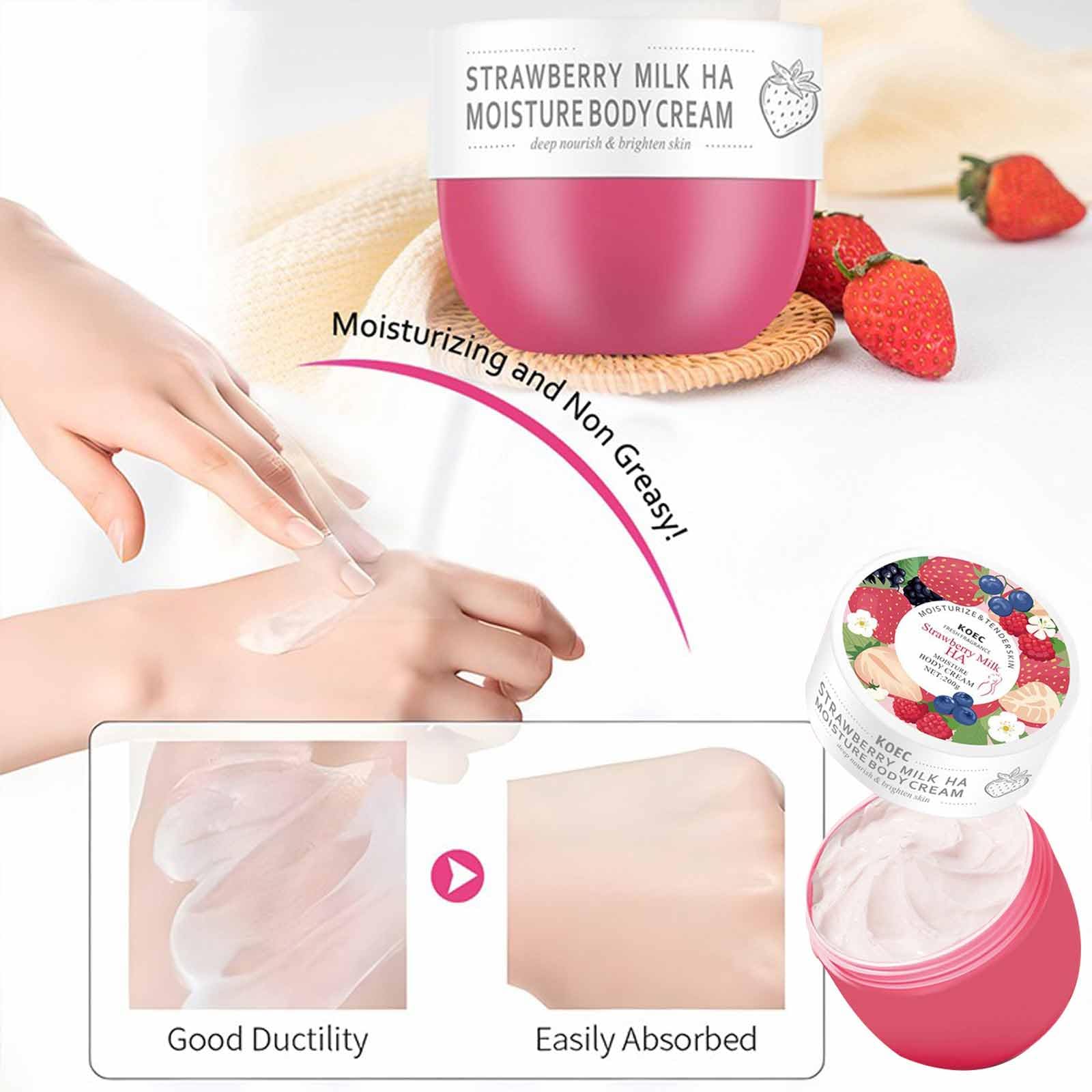 Strawberry Milk Whipped Body Butter - Ultra Hydrating Shea Butter Cream with Hyaluronic Acid for Dry Skin Repair | Pink Strawberry Scented Moisturizer for Soft & Smooth Skin | Perfect for Daily Use, After Shower & Night Care
