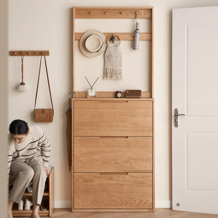 Solid Wood Shoe Cabinet - Thin Oak & Poplar Entryway Storage Organizer for Home, Porch, and Doorway | Perfect for Small Spaces & Clutter-Free Entry