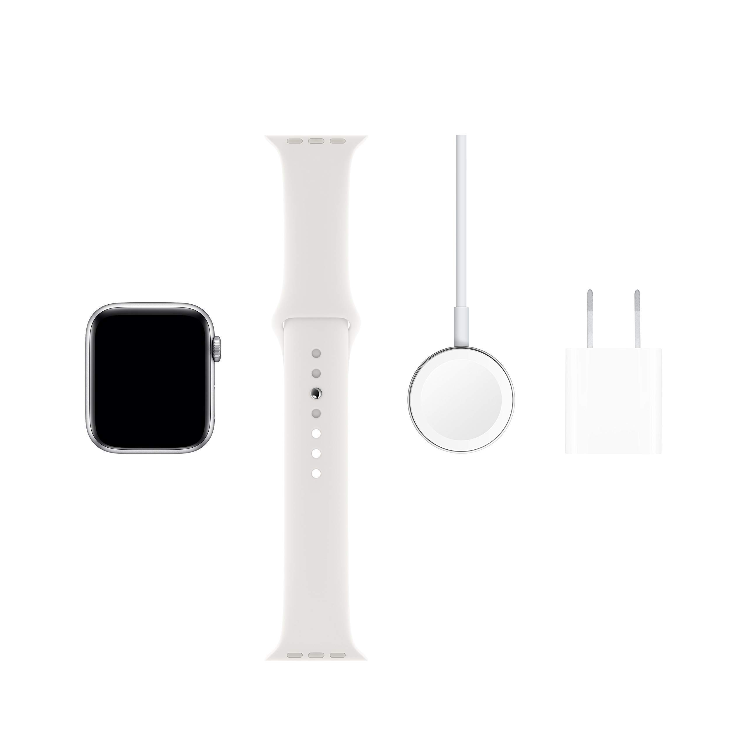 Refurbished Apple Watch Series 5 GPS 44mm - Silver Aluminum Case with White Sport Band | Smart Fitness Tracker for Running, Swimming & Daily Activity Tracking
