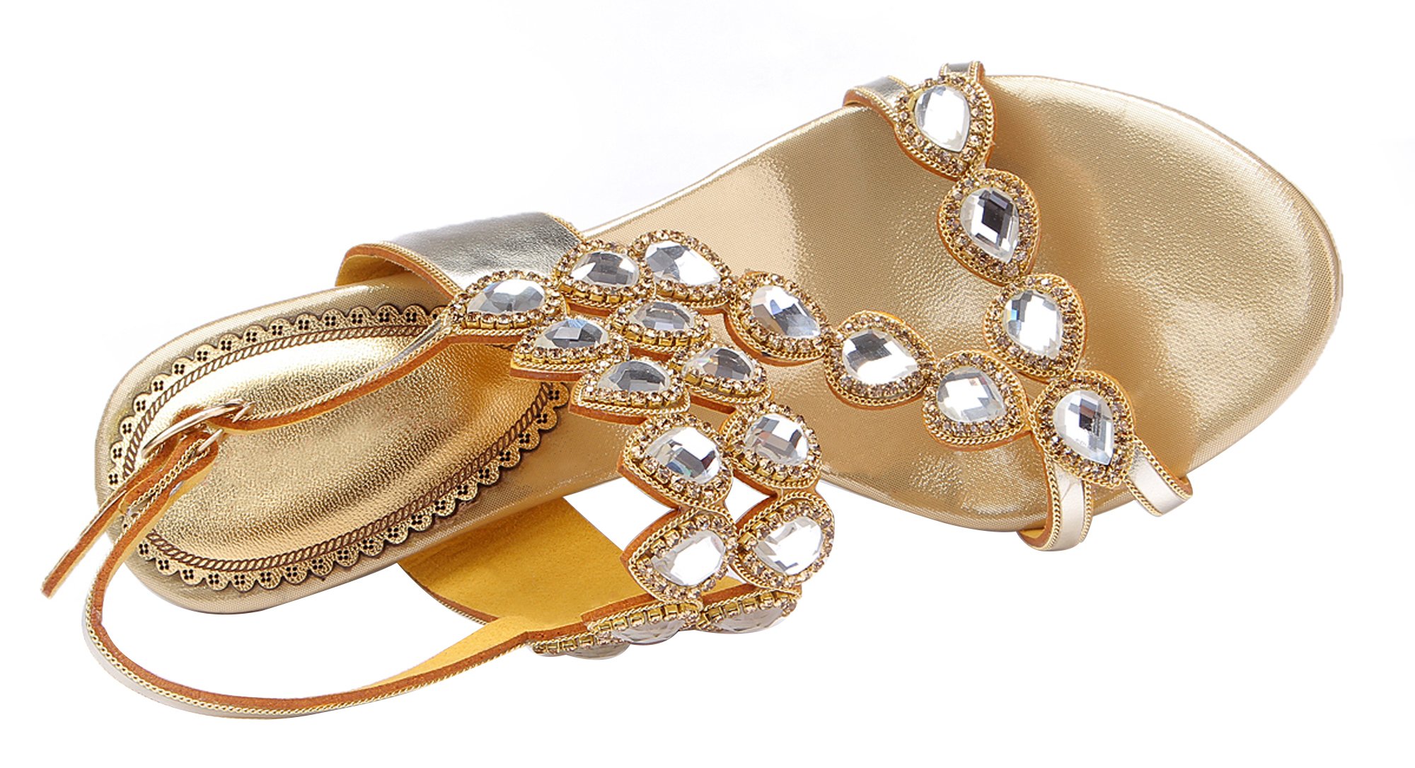 Honeystore Women's Rhinestone Wedge Sandals with Water Pattern & Adjustable Straps - Perfect for Beach, Pool, and Summer Outfits