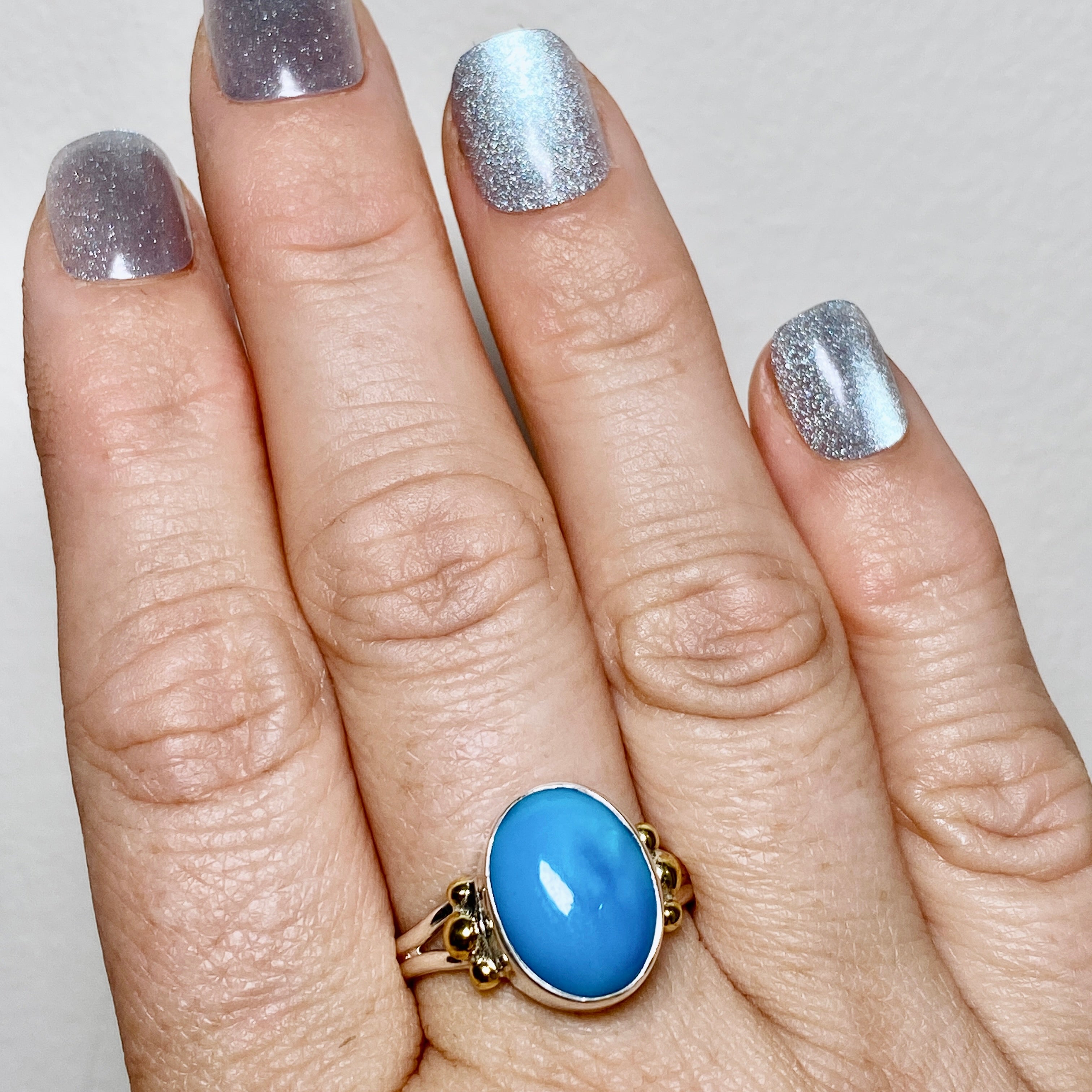 Arizona Turquoise Oval Cabochon Ring for Women - Size 10 Brass Accent Statement Jewelry KRGJ3406 - Perfect for Boho Fashion, Western Style & Everyday Wear