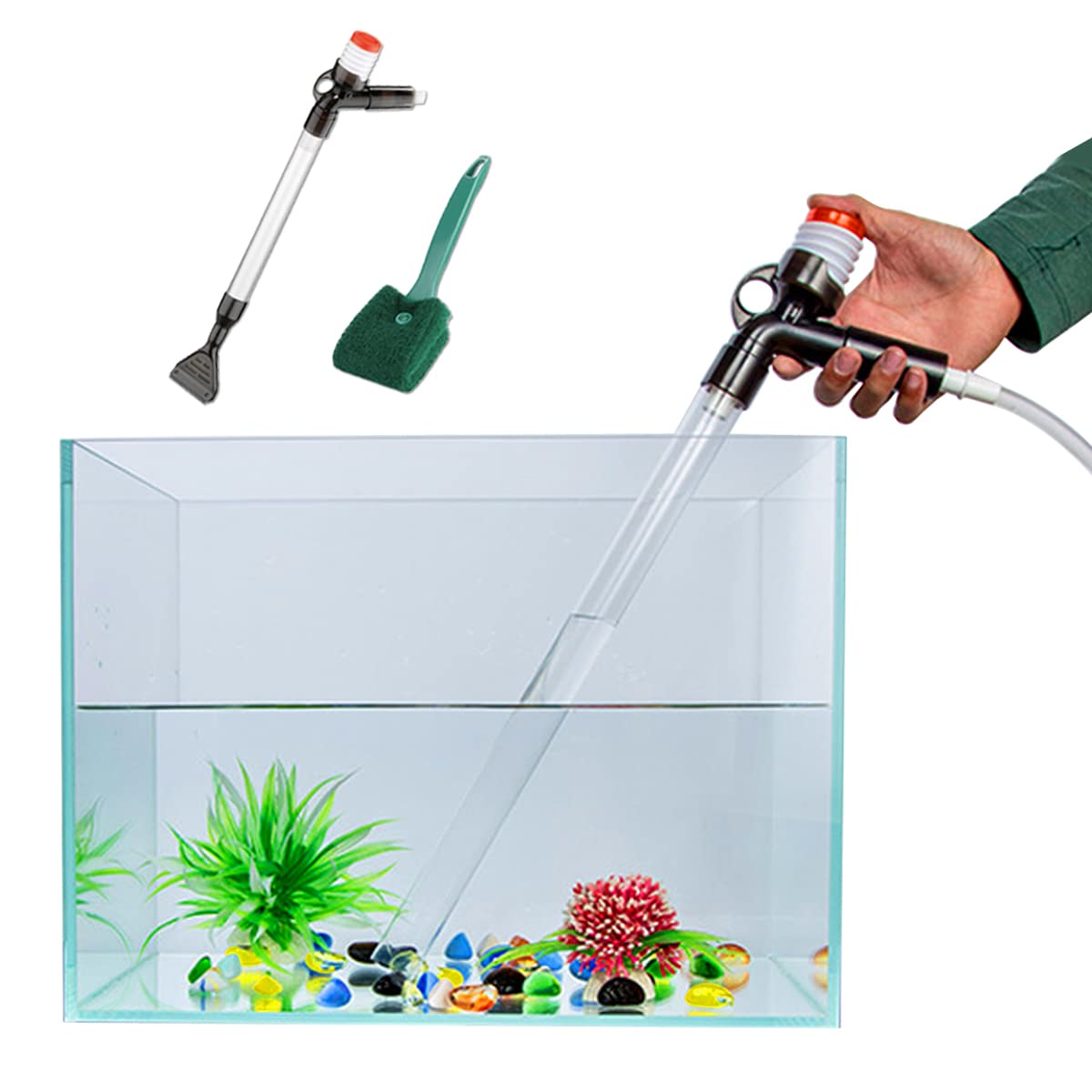 PULACO Aquarium Gravel Cleaner - Quick Water Changer with Air-Pressing Button, Fish Tank Sand Cleaner Kit with Free Brush | Perfect for Freshwater & Saltwater Tanks, Easy Maintenance for Home & Office Aquariums