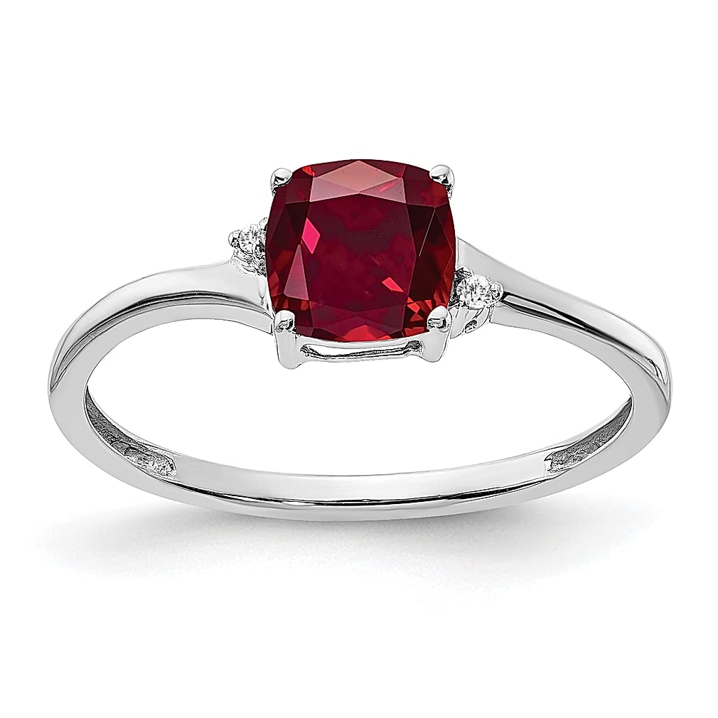 925 Sterling Silver Red Ruby & Diamond Band Ring - Women's Birthstone Jewelry for Anniversary, Valentine's Day Gift, Wedding Promise Ring