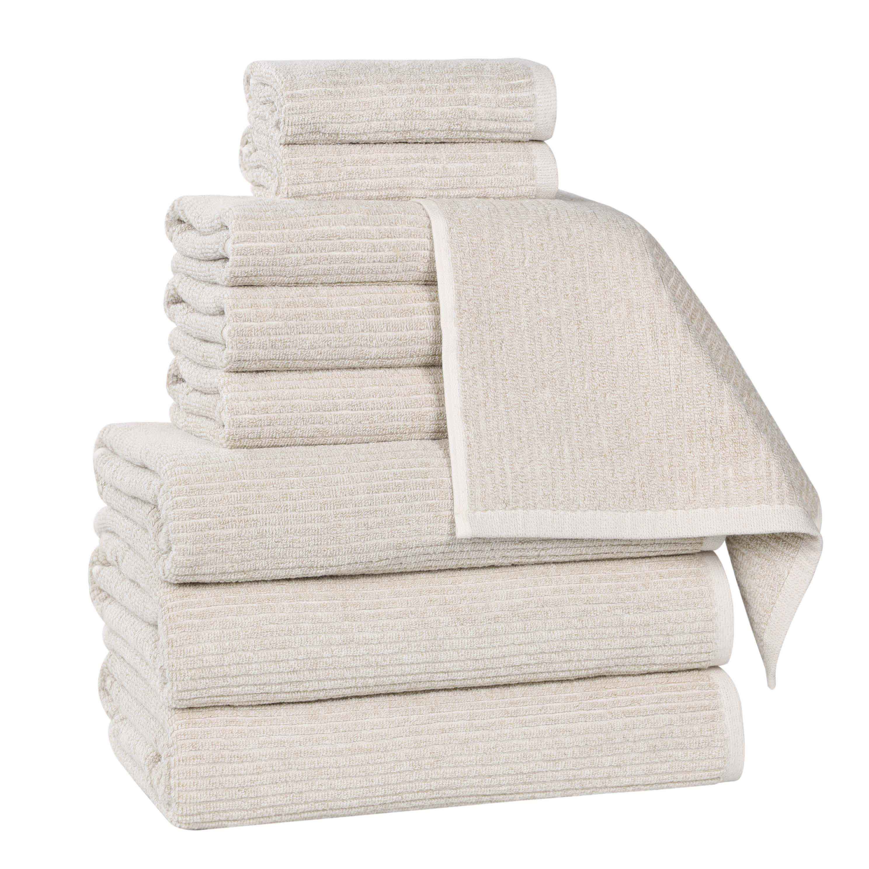 Premium 9-Piece Cotton Blend Ribbed Towel Set - Soft, Absorbent & Durable Bath Towels for Spa, Gym, and Beach Use