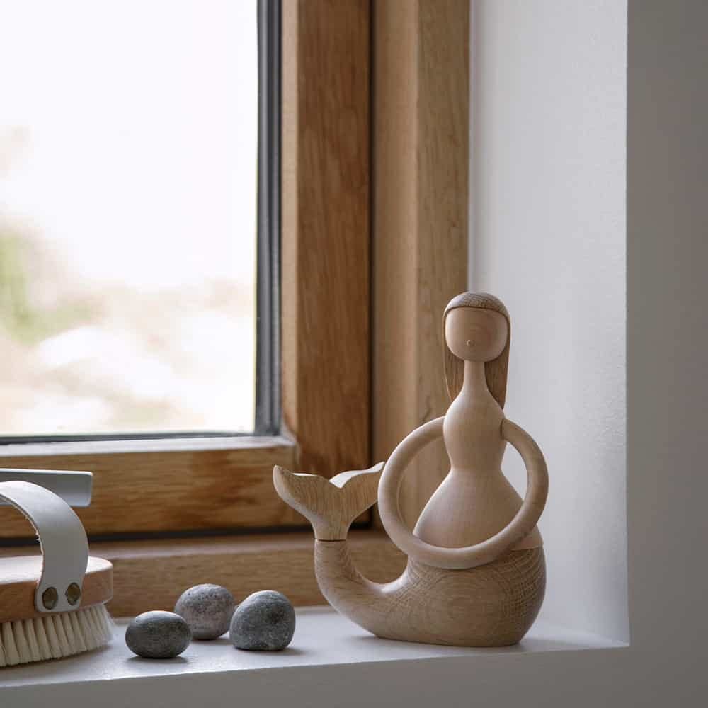 HANS BØLLING Wooden Mermaid Figure - Handcrafted Scandinavian Decor for Home, Office & Beach House