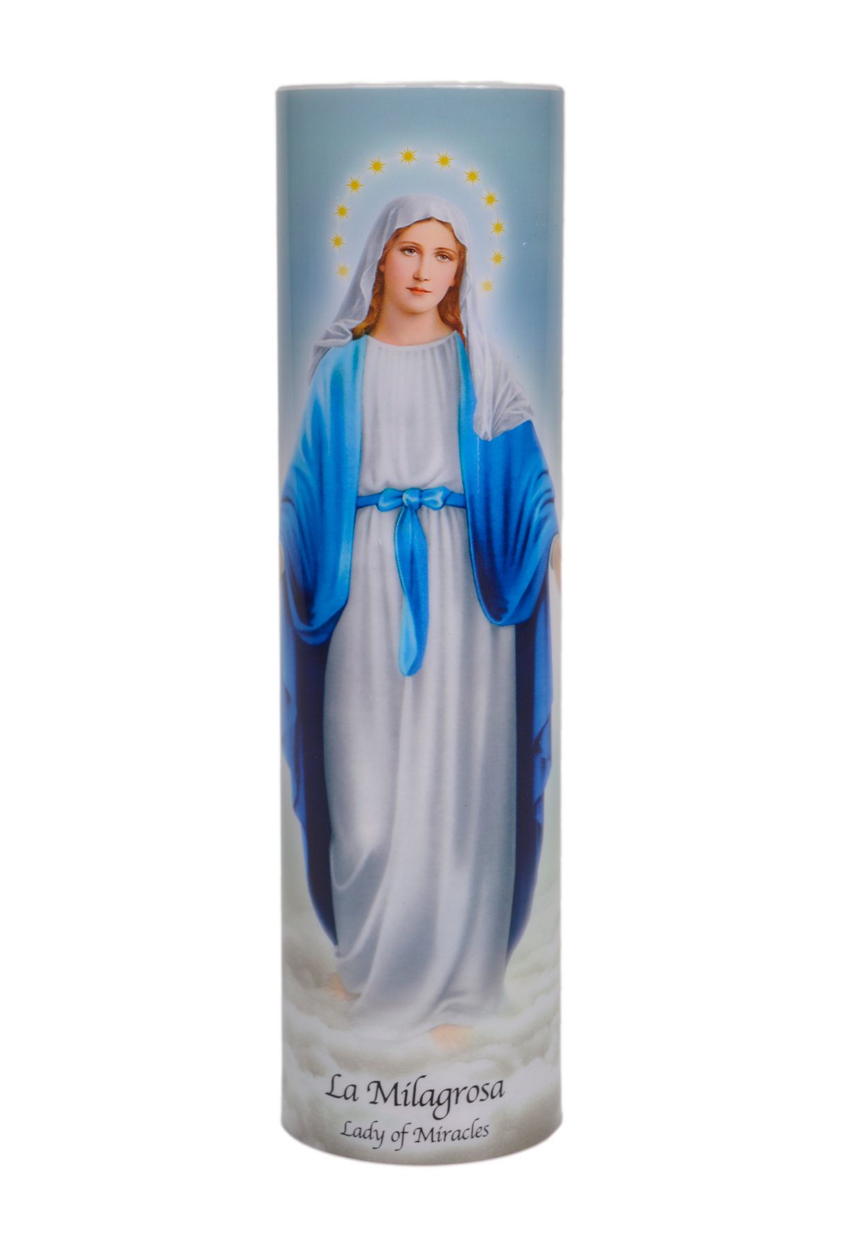 Lady of Miracles LED Flameless Devotion Prayer Candle - Safe Religious Gift for Home, Hospital & Kids - 6 Hour Timer - 8.2