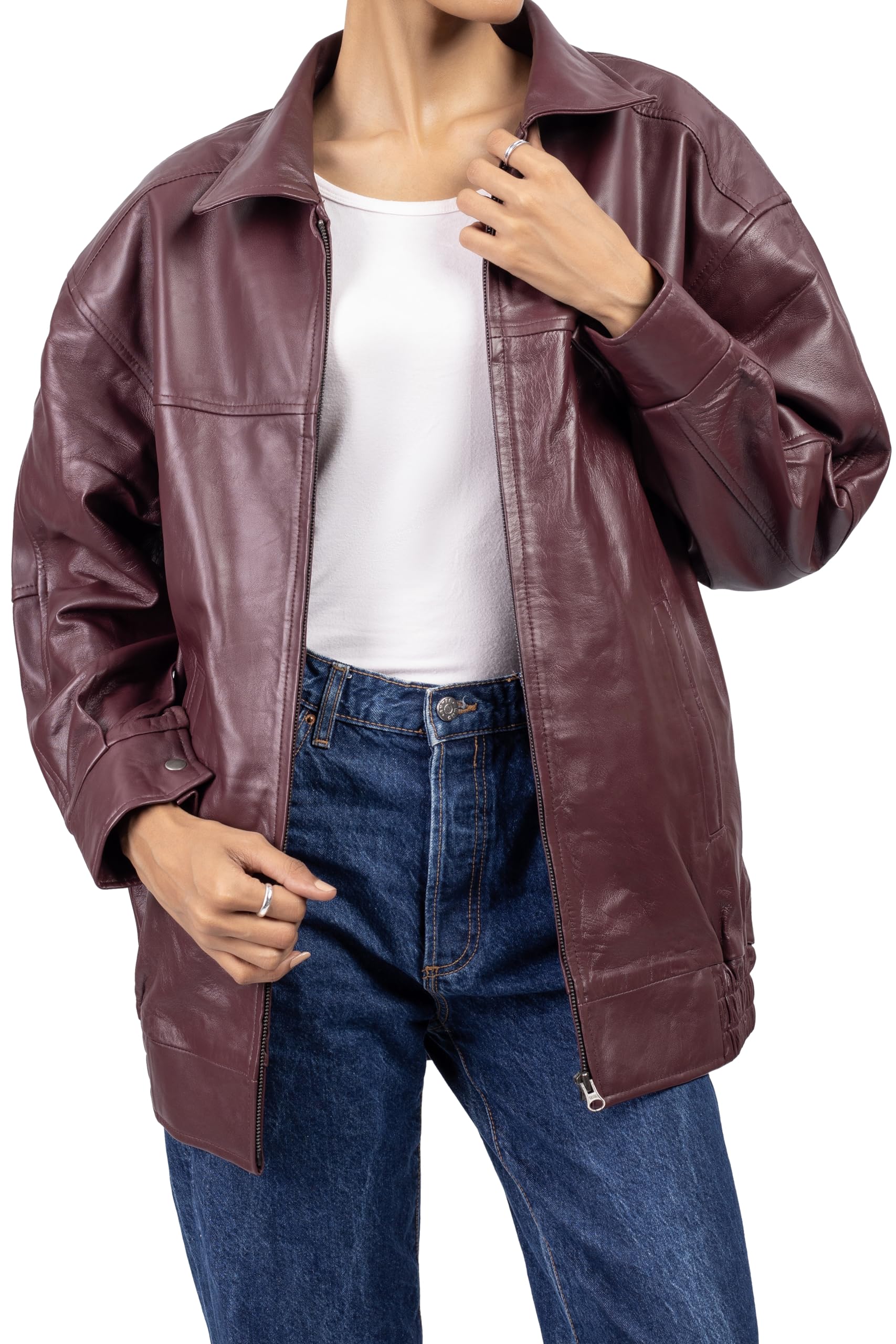 Jild Oversized Lambskin Leather Jacket for Women - Plus Size Fashion Jacket for Fall & Winter | Stylish Outerwear for Casual Outings, Date Nights & Office Wear