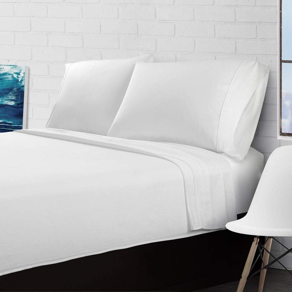 Premium 4-Piece Percale Cotton Queen Sheet Set - Ultra Soft, Crisp & Cool, Deep Pocket Fitted Sheet - Solid White Luxury Bedding for Home, Hotel, or Guest Room Comfort