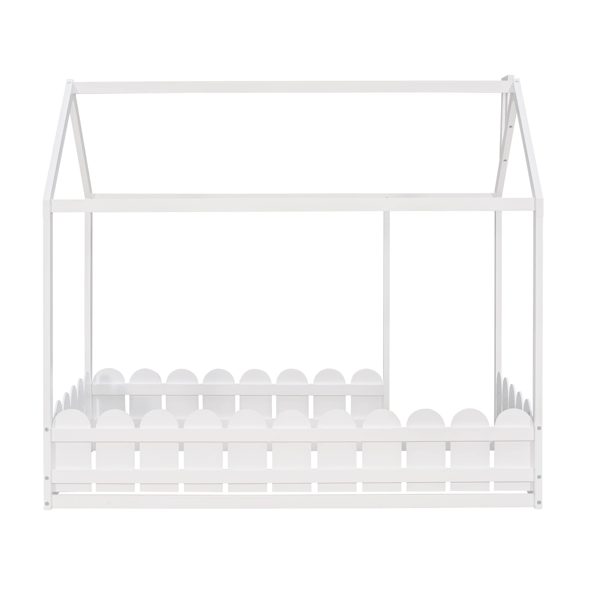 Harper & Bright Designs White Wood Twin Montessori Bed Frame with Fence-Shaped Guardrails for Kids - Safe Floor Bed for Toddlers, Girls & Boys - Perfect for Montessori Rooms, Daycare Centers & Kids' Bedrooms