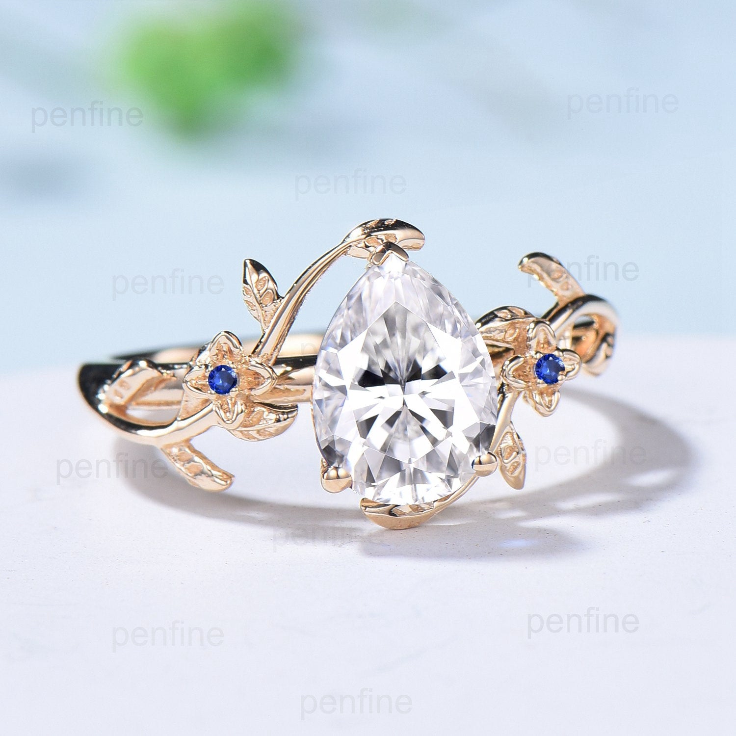 Art Deco Diamond Engagement Ring – VVS D Pear Shaped Lab Grown Diamond with IGI Certificate | Elegant Moissanite Flower Wedding Band for Nature Inspired Bridal Jewelry | Perfect for Proposals, Anniversaries & Special Occasions