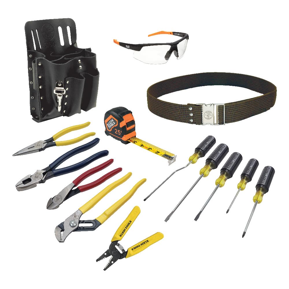 Klein Tools 80014 14-Piece Electrician Kit with Leather Pouch - for Electrical Work & Repairs
