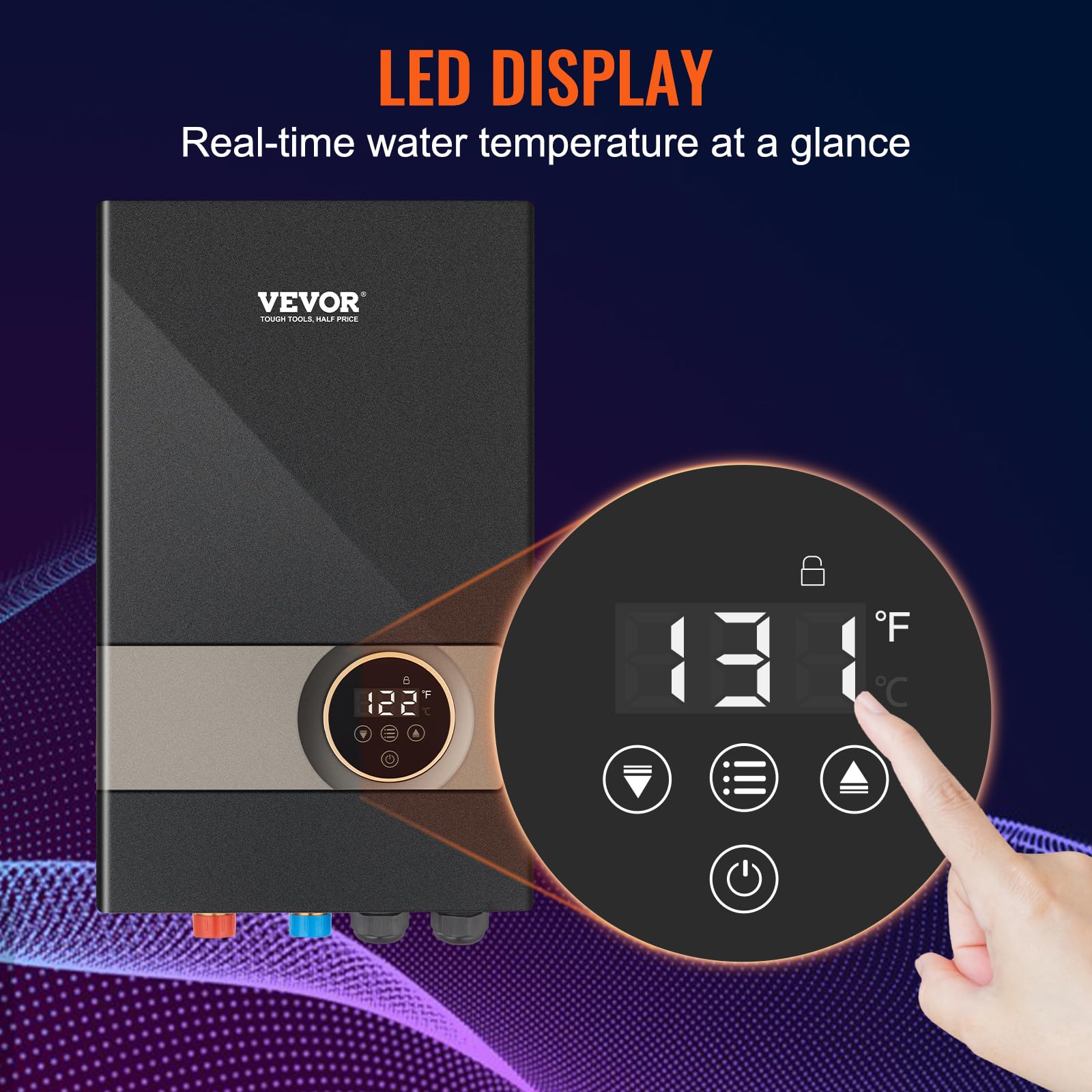 VEVOR 18KW Electric Tankless Water Heater - Instant Hot Water On Demand with Digital Temperature Display | Easy Installation & 24/7 Continuous Flow | Perfect for Kitchen, Bathroom, Shower, Salon & Commercial Use