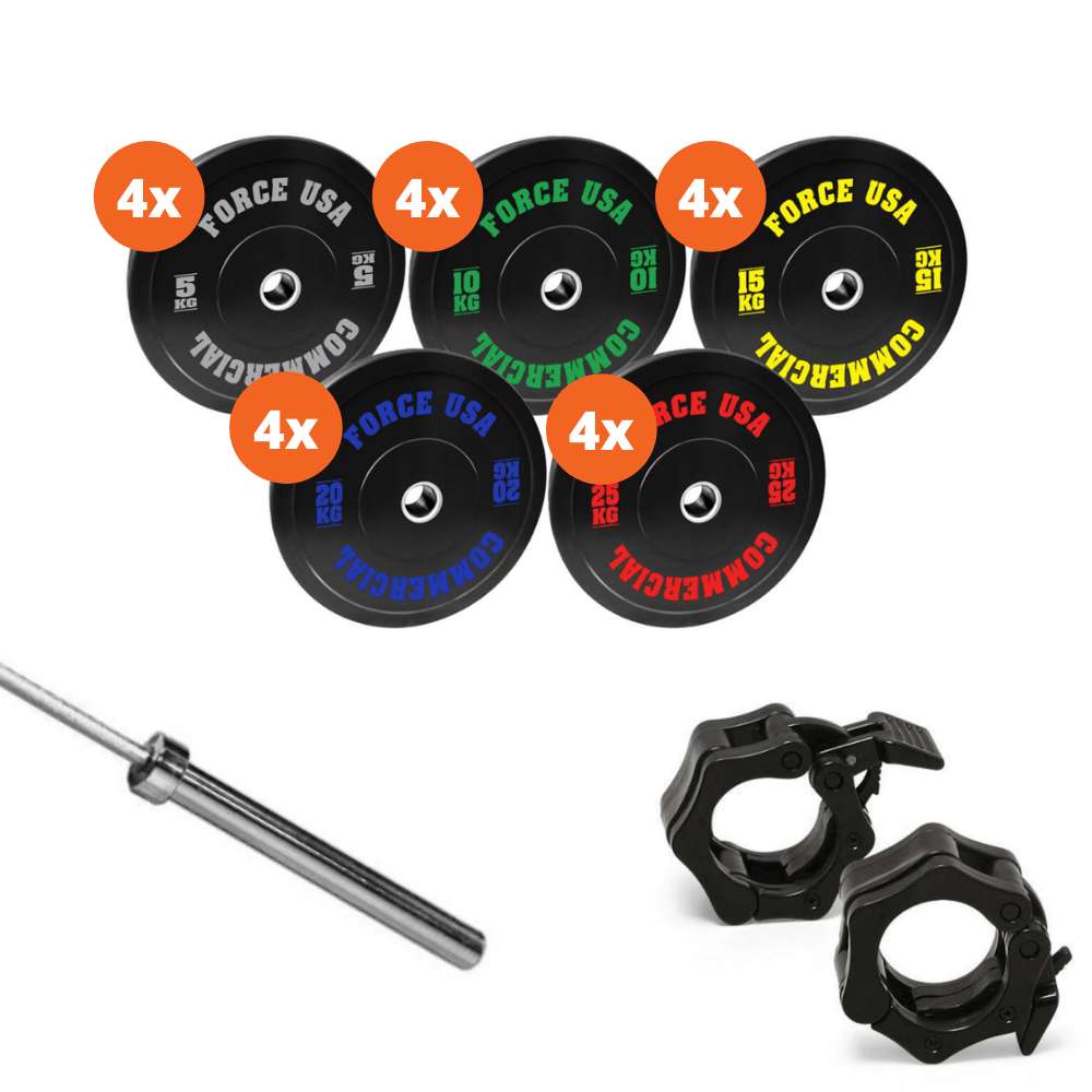 Force USA 320kg Bumper Plate Set - Olympic Weight Plates for CrossFit, Powerlifting & Home Gym Workouts - Ideal for Strength Training & Fitness Enthusiasts