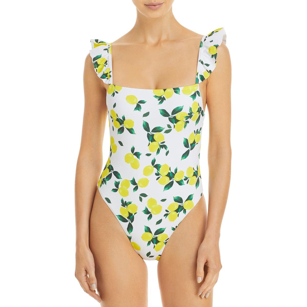 Women's Printed Ruffled One-Piece Swimsuit - White Floral Summer Swimwear for Beach, Pool & Vacation | Comfortable Bathing Suit with Adjustable Straps