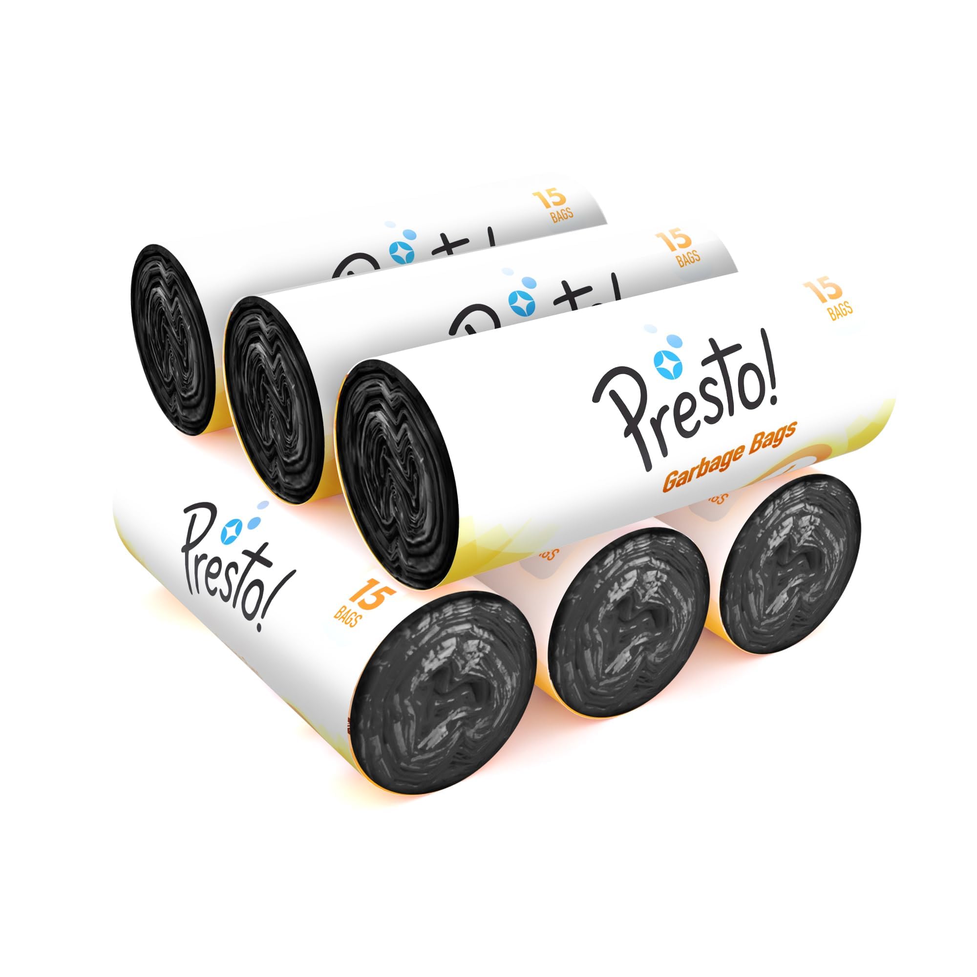 Presto! Large Trash Bags 90 Count (15 Bags x 6 Rolls) 24x32 Inch Heavy Duty Garbage Bags for Kitchen, Office & Outdoor Use - Black