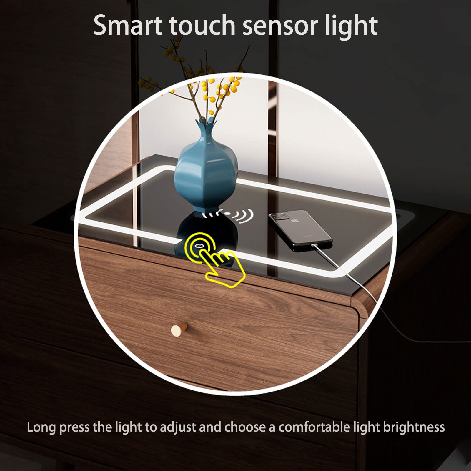 Smart LED Nightstand with 2 Drawers & Open Shelf - Modern Wooden Bedside Table for Bedroom, Living Room, Office & Closet - Perfect for Reading, Charging Devices & Bedside Storage