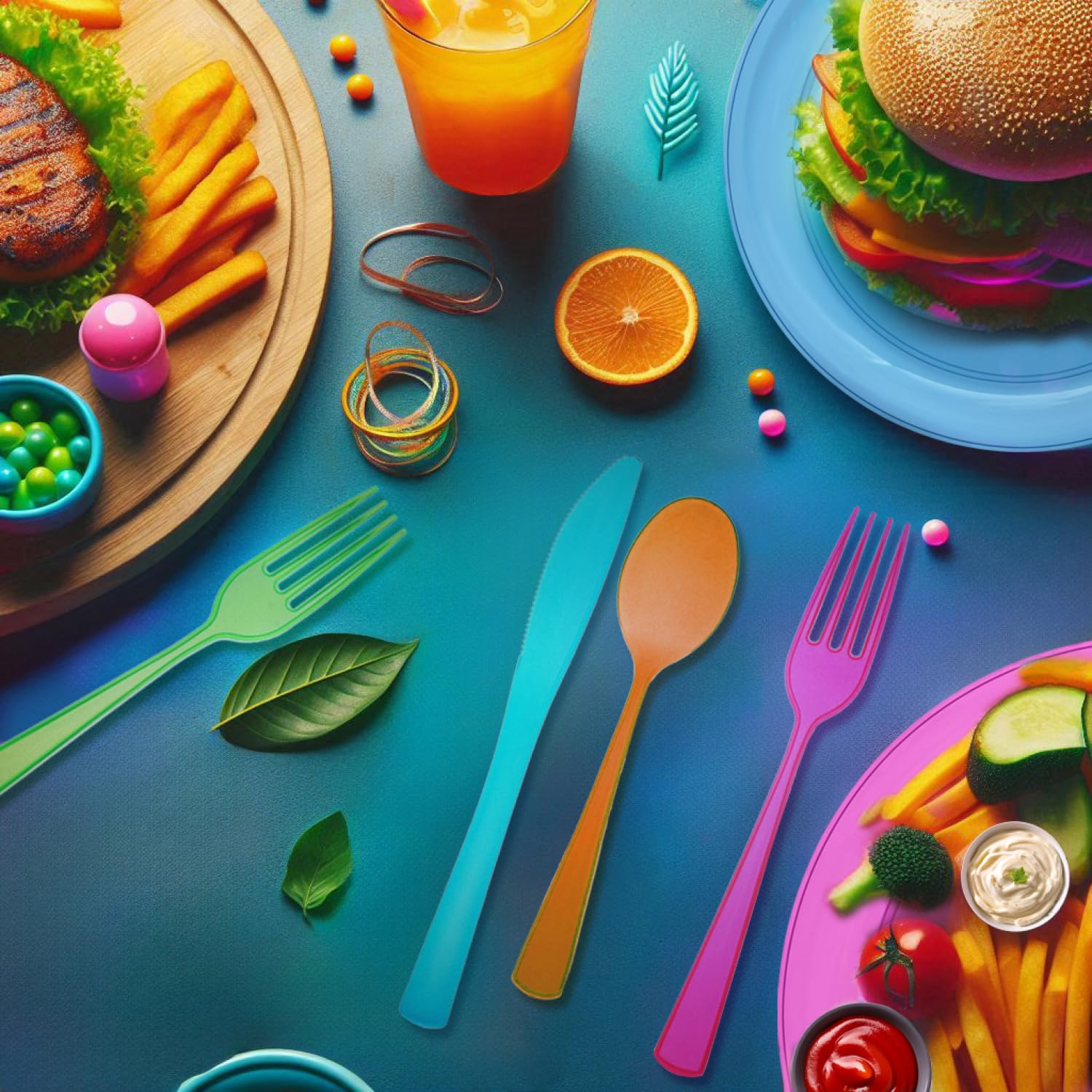 **Heavy Duty Plastic Cutlery Set - 576-Piece Party Utensils Combo Pack (Knives, Forks, Spoons) - Neon Colors - 12 Bags of 144 - Ideal for BBQs, Picnics, Birthdays & Large Gatherings**