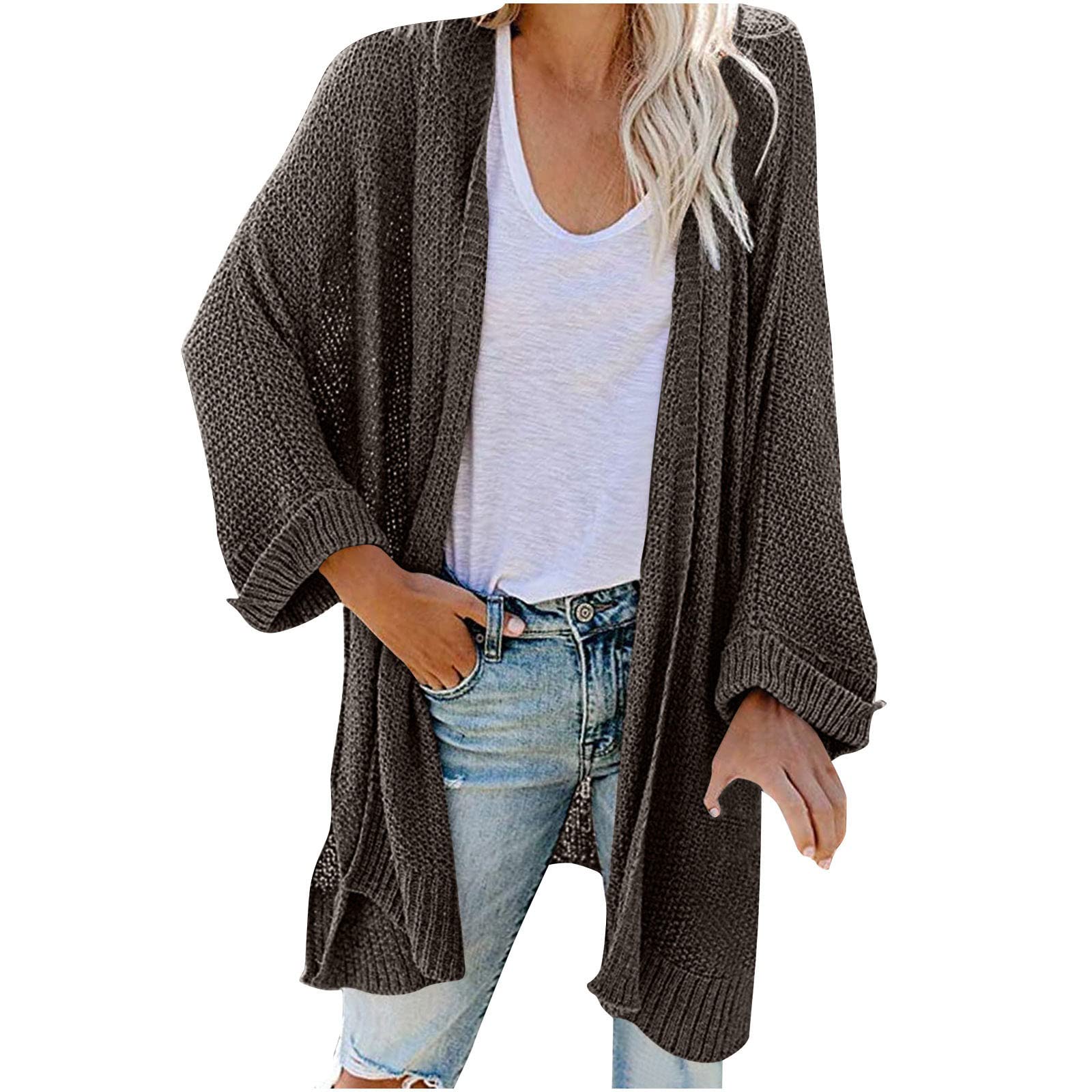 Women's Solid Color Knitted Kimono Cardigan - Soft Flowy Loose Blouse for Autumn & Winter | Cozy Sweater Top for Layering, Lounge Wear & Casual Outfits